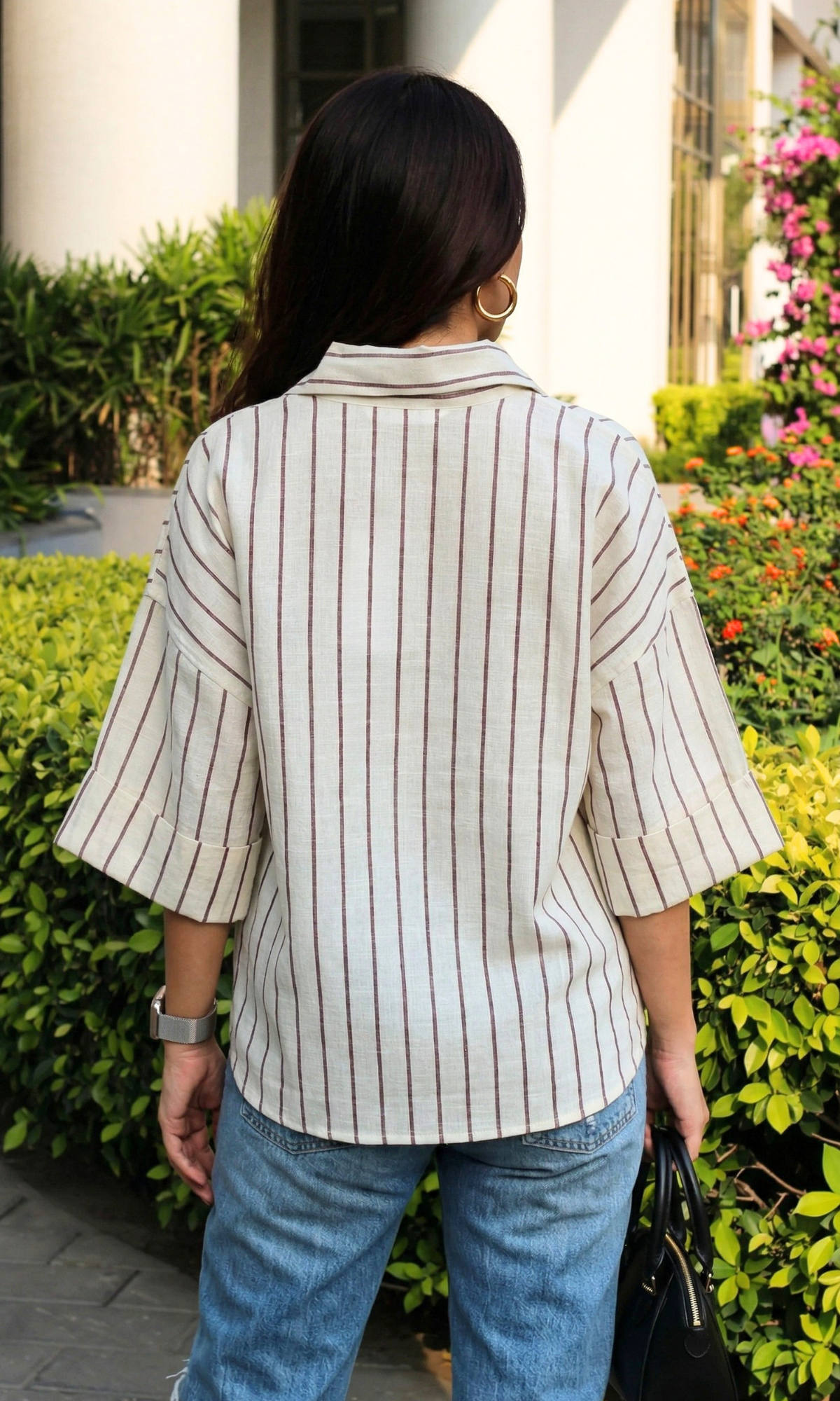 Merlot Line Stripe Loose Shirt