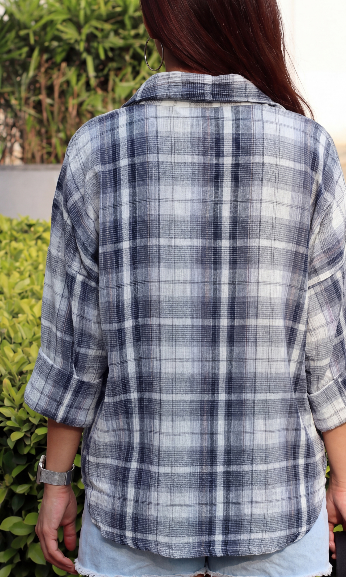 Blue Gradient Checks Loose Shirt