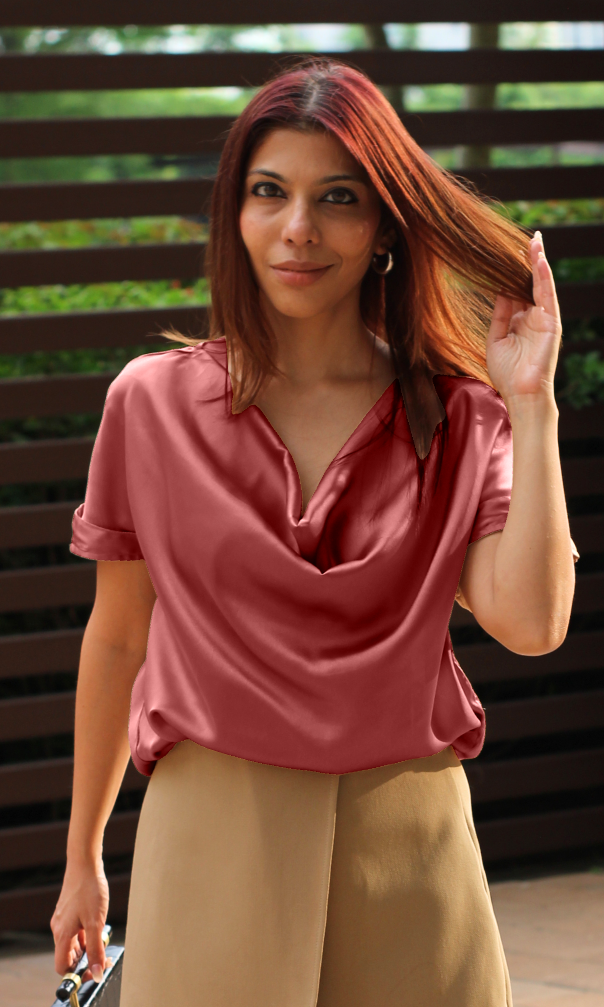 Rouge Satin Cowl Neck Top