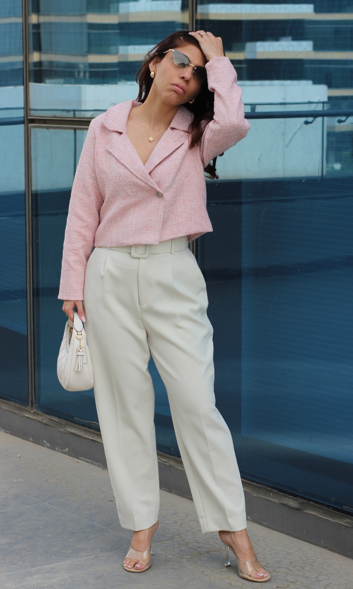 Blush Hour Tweed Cropped Blazer