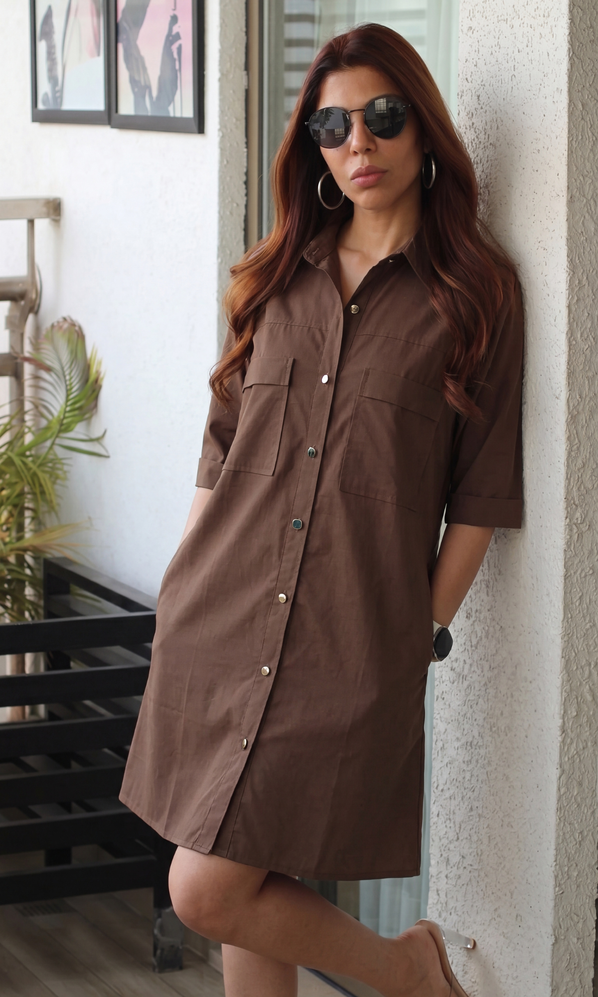 Chocolate Utility Shirt Dress