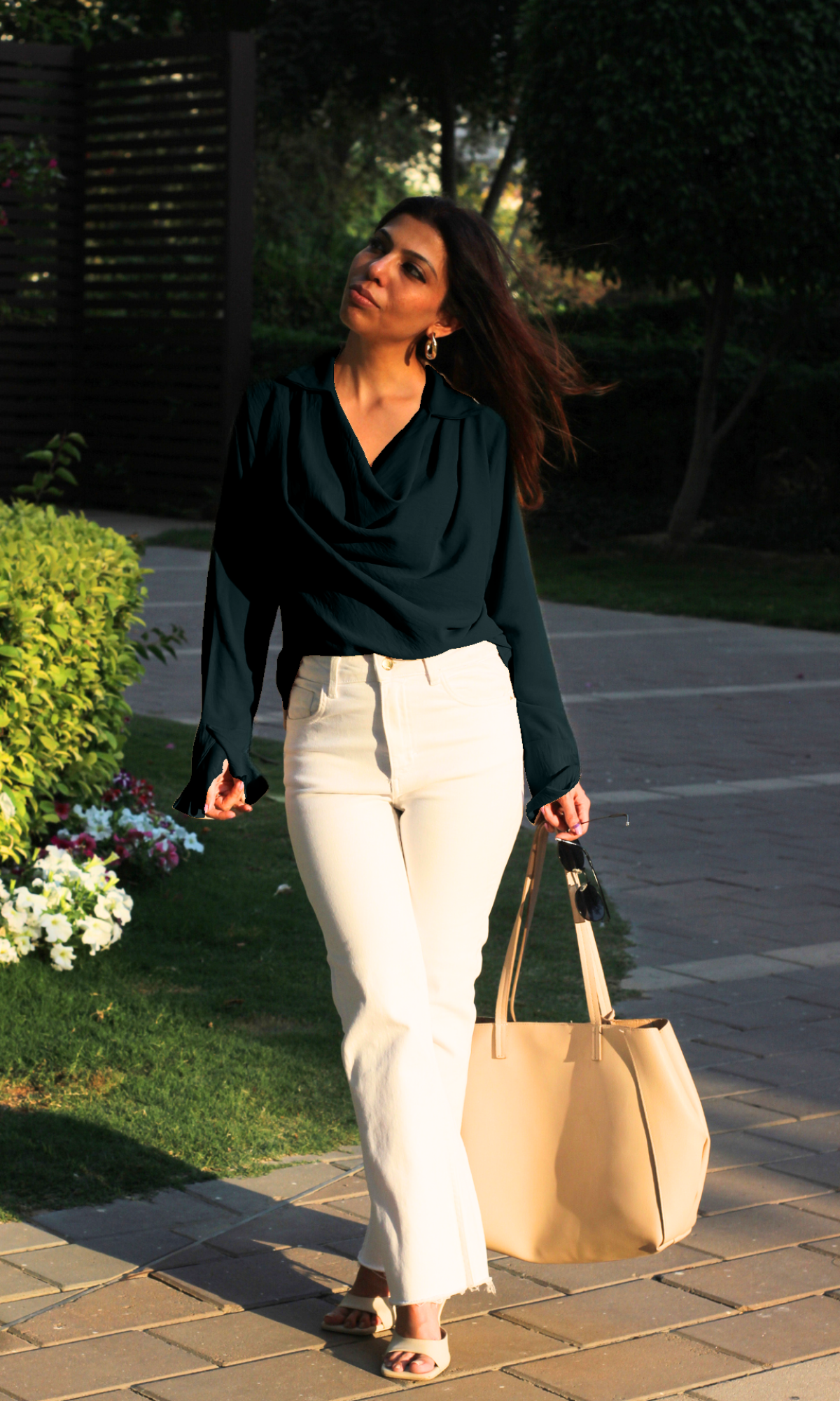 Deep Sea Green Collared Cowl Neck Top