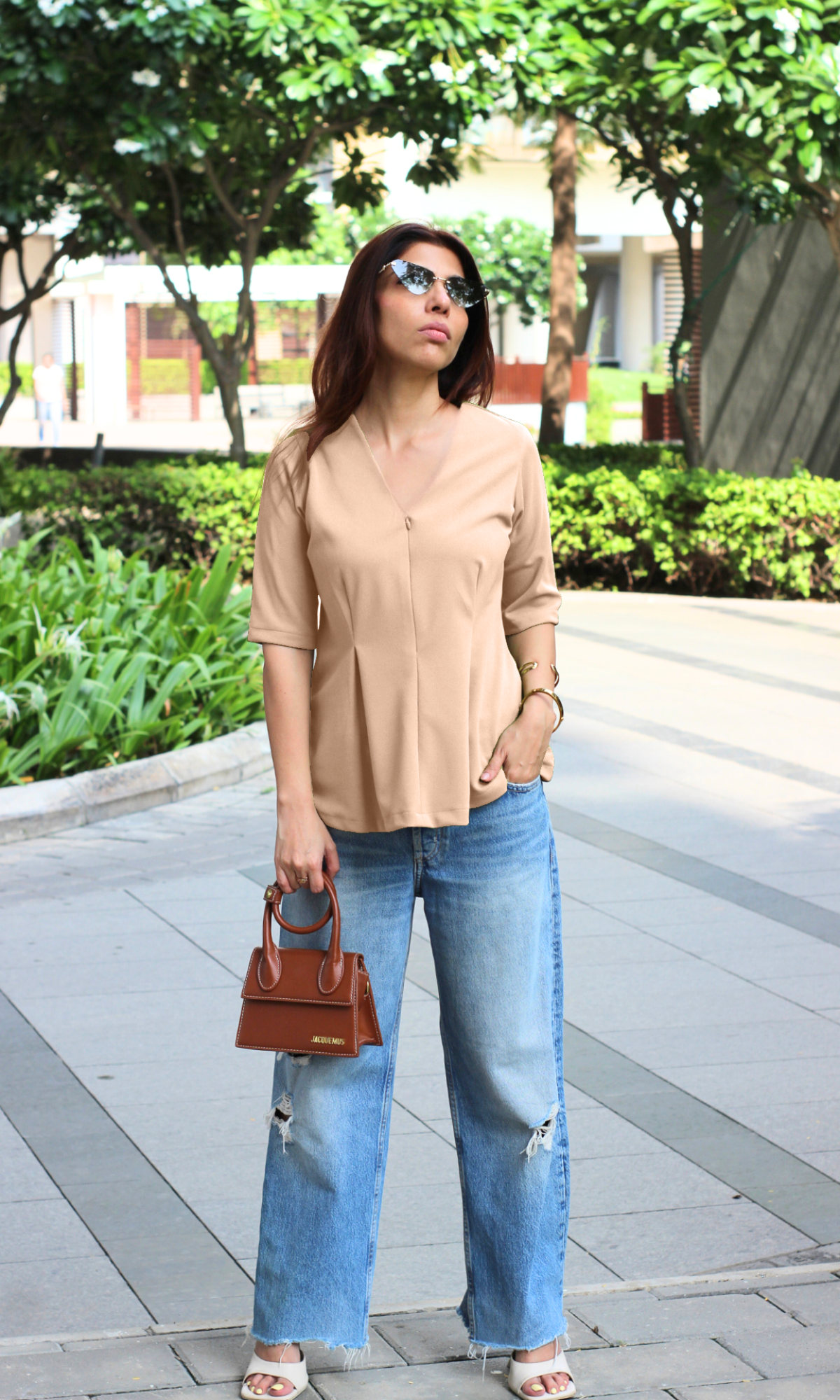 Soft Fawn Sleek-Pleat Detail Top