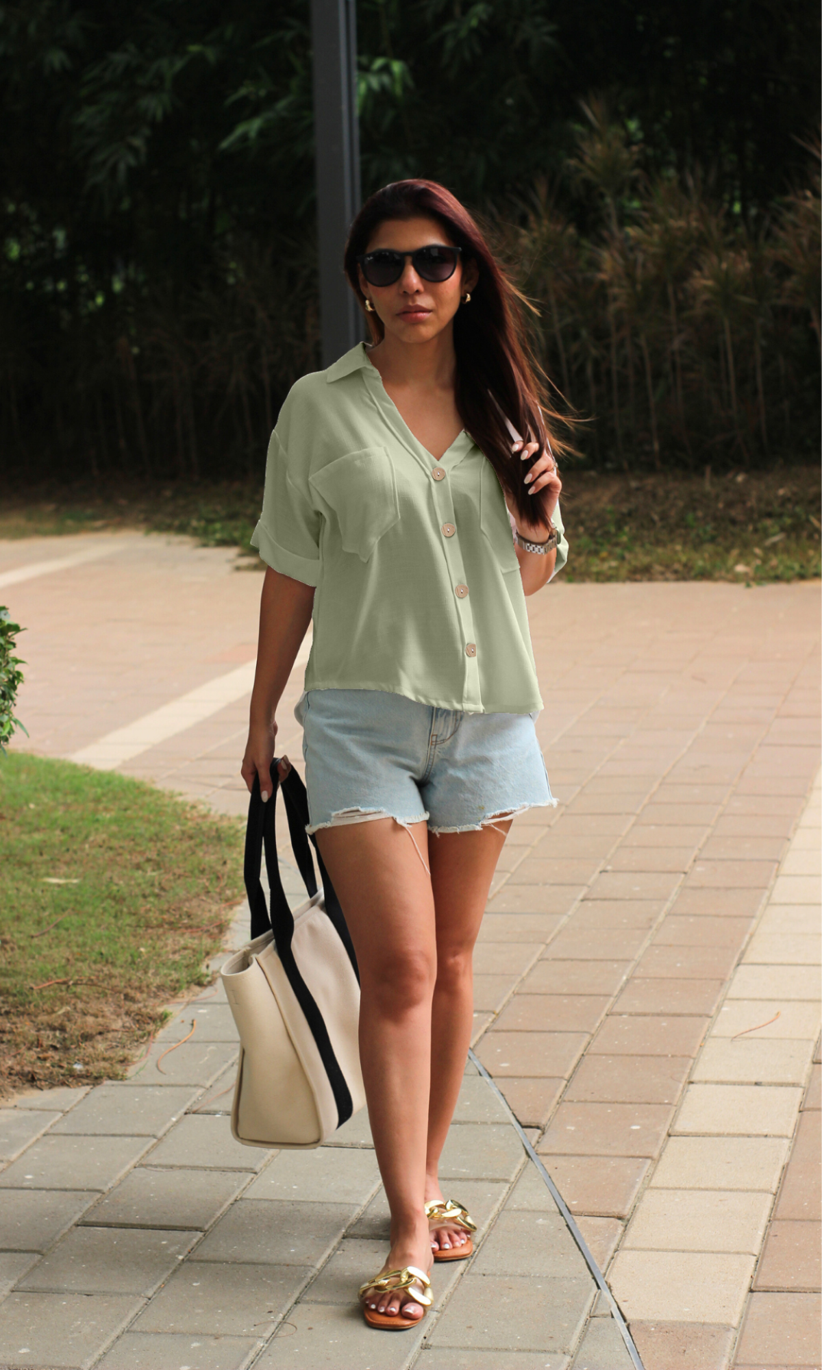 Sage Green Textured Cropped Shirt