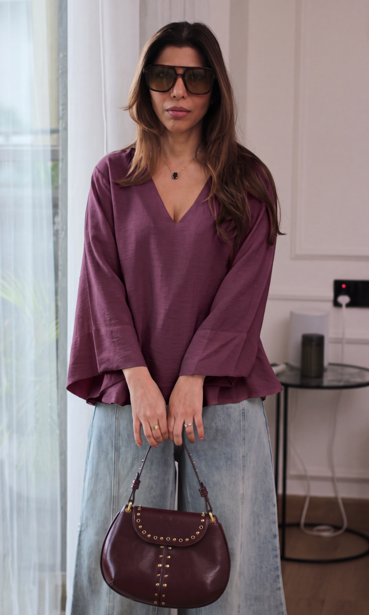 Mauve Textured V-Neck Top