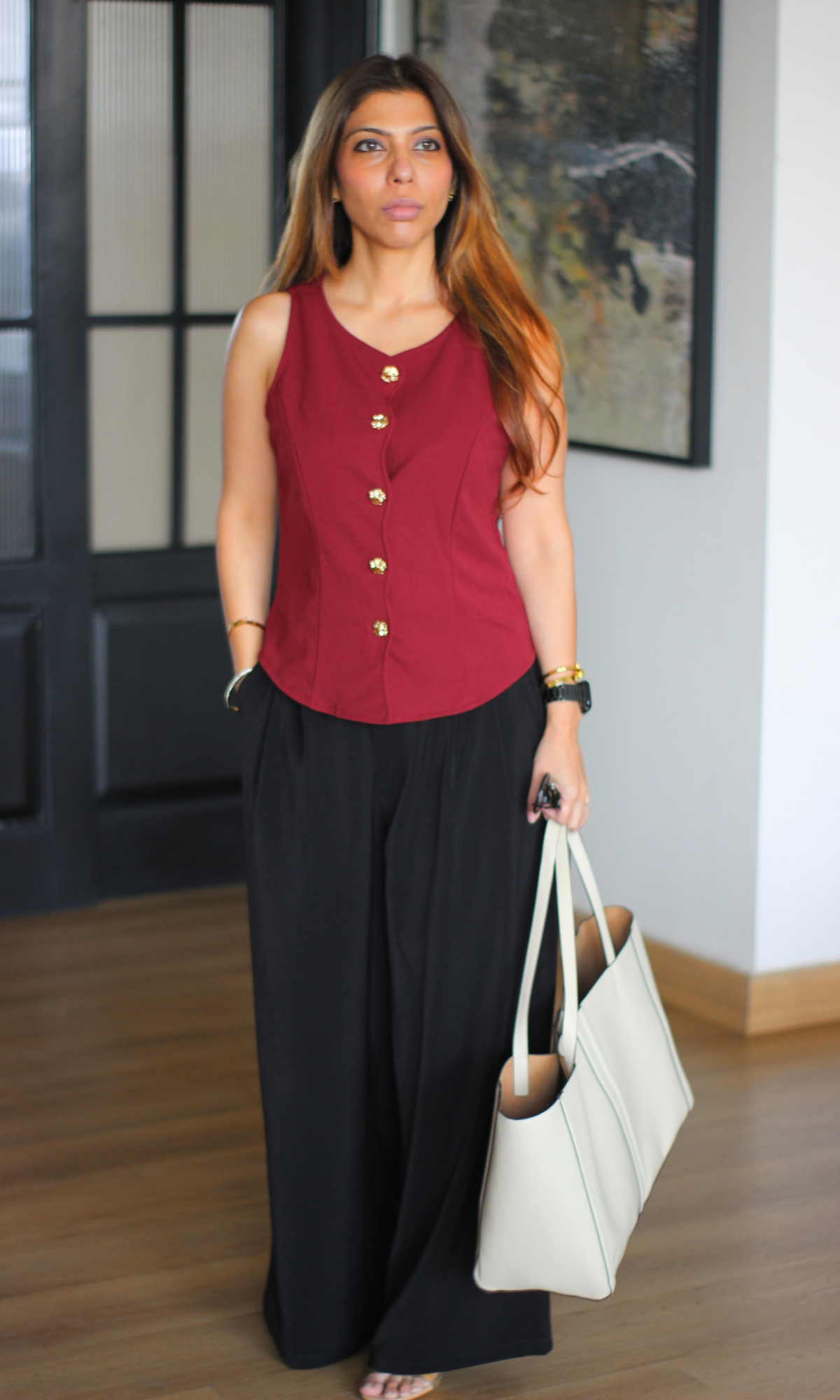 Cherry Red Scalloped Button-Front Vest