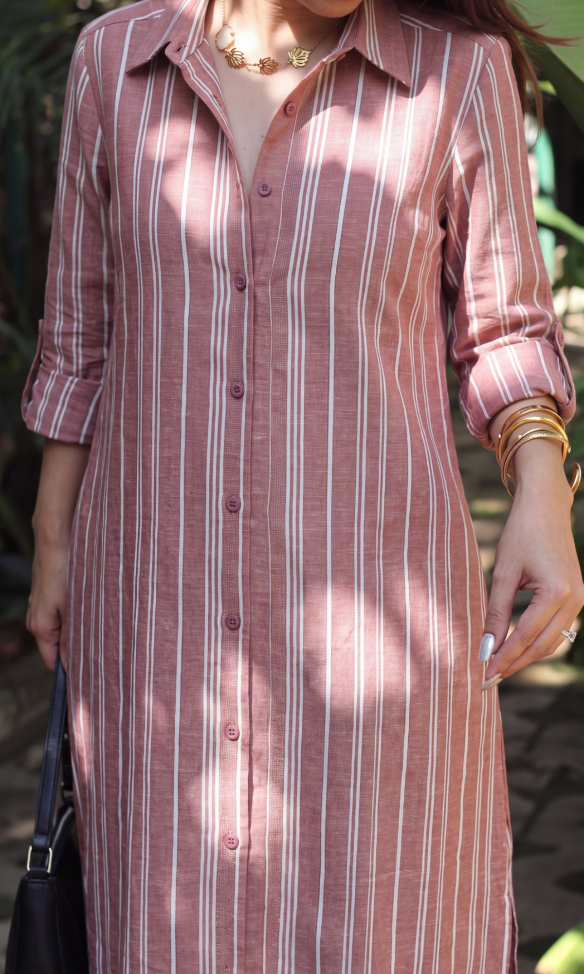 Cinnamon Stripe Maxi Shirt Dress