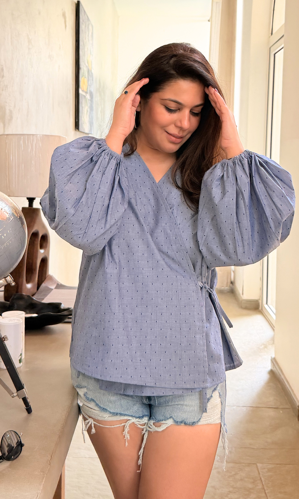 Blue Dobby Kimono Top