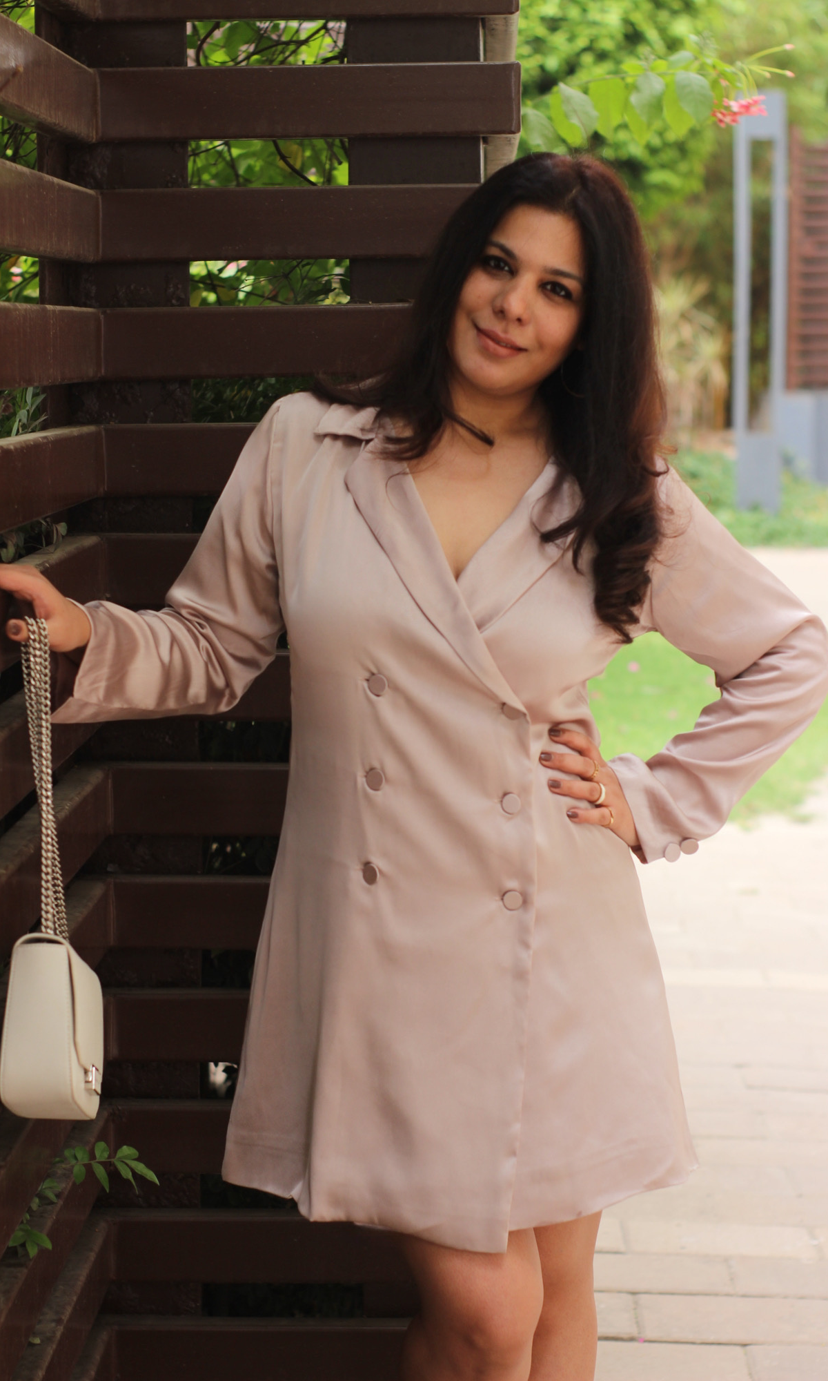 Greyish-Mauve Buttoned Blazer Dress