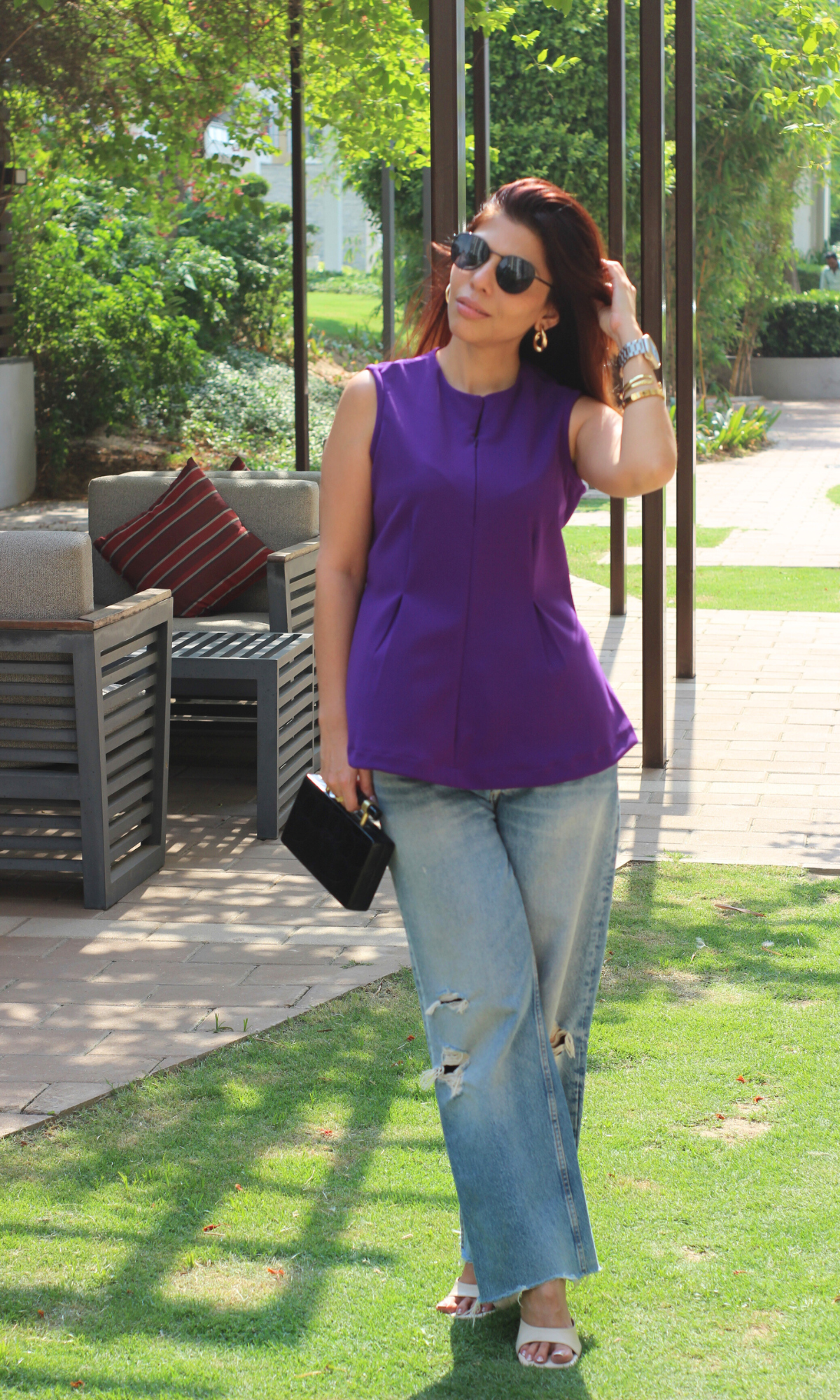 French Violet Sleek-Pleat Detail Top
