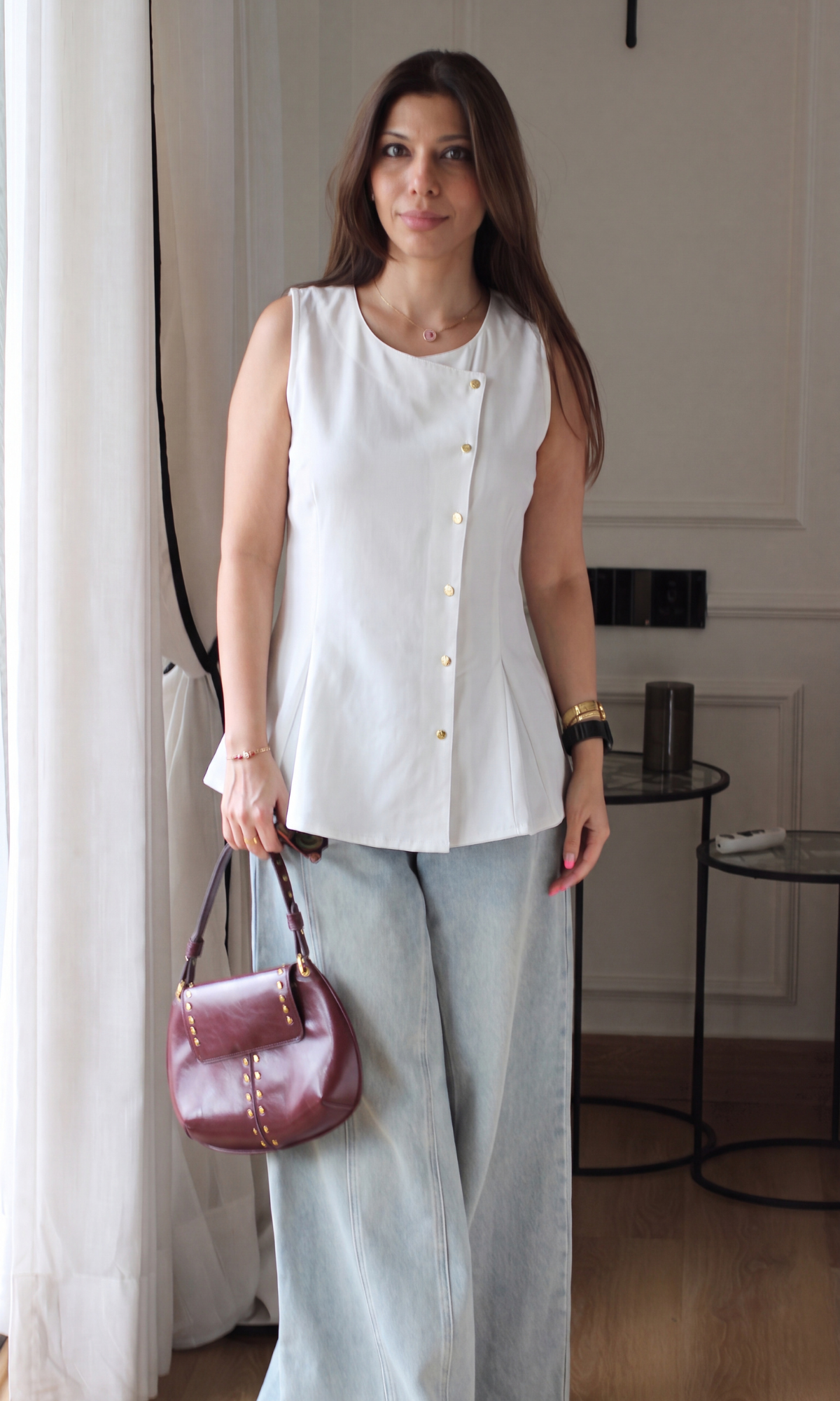 White Asymmetric Denim Vest