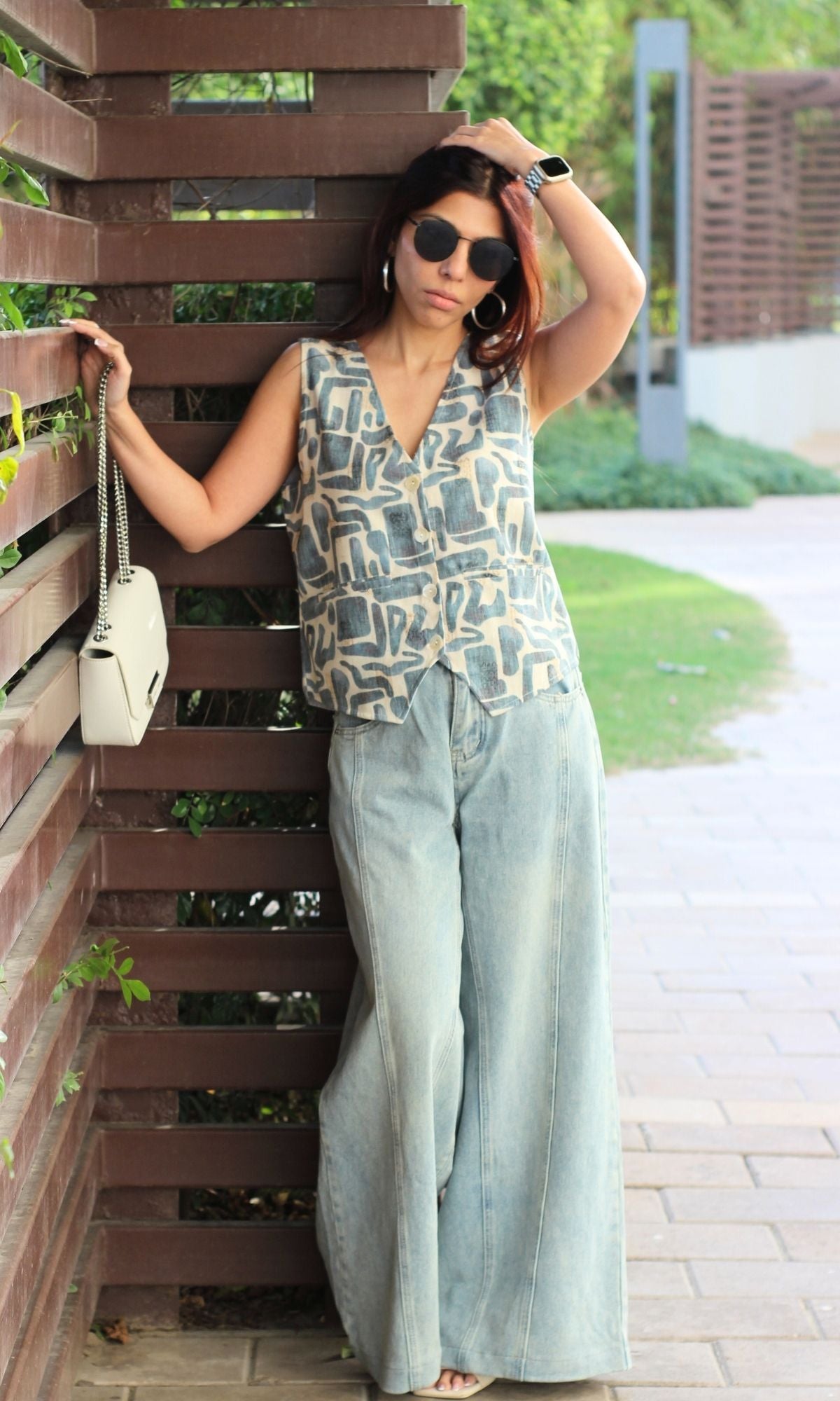 Blue Abstract Print Waist Coat