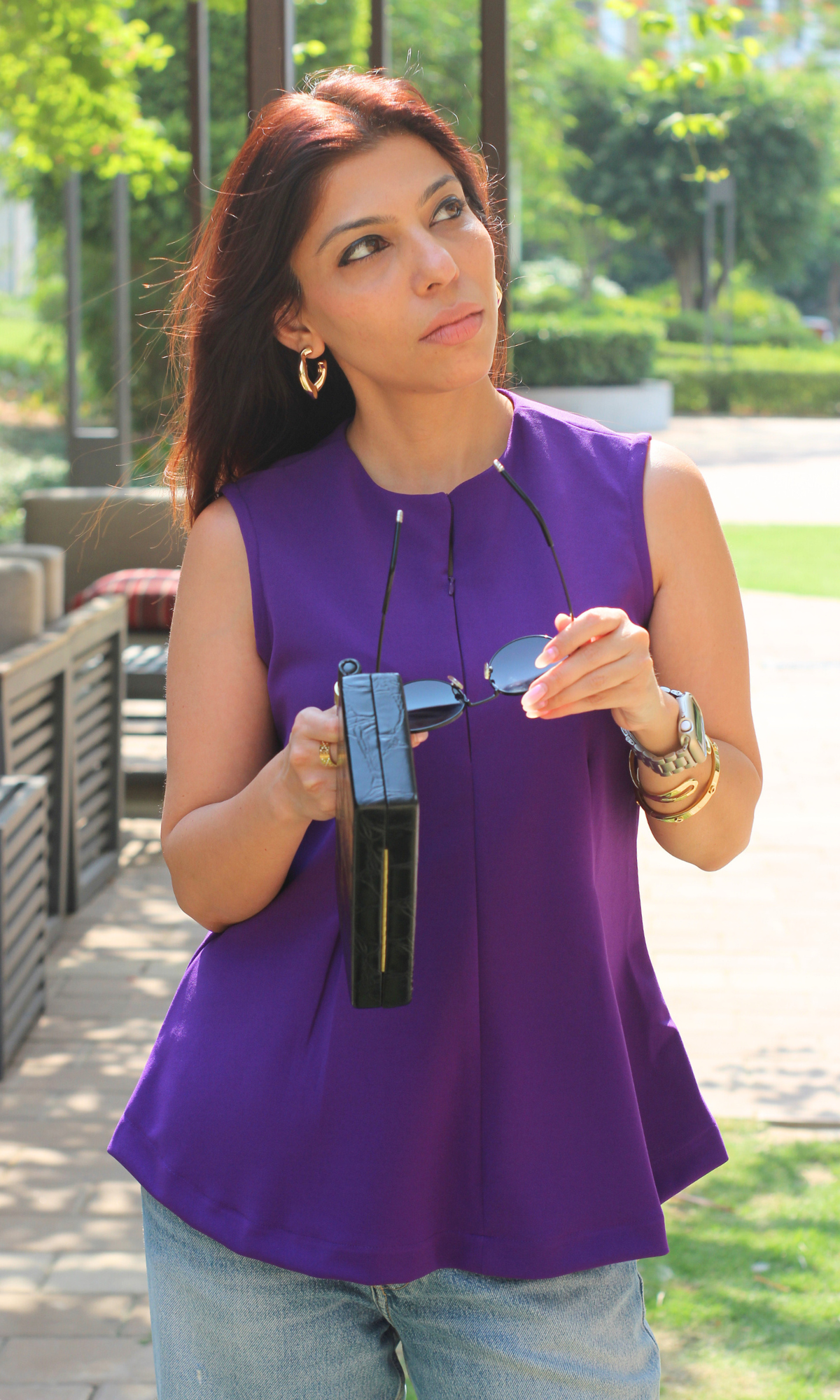French Violet Sleek-Pleat Detail Top