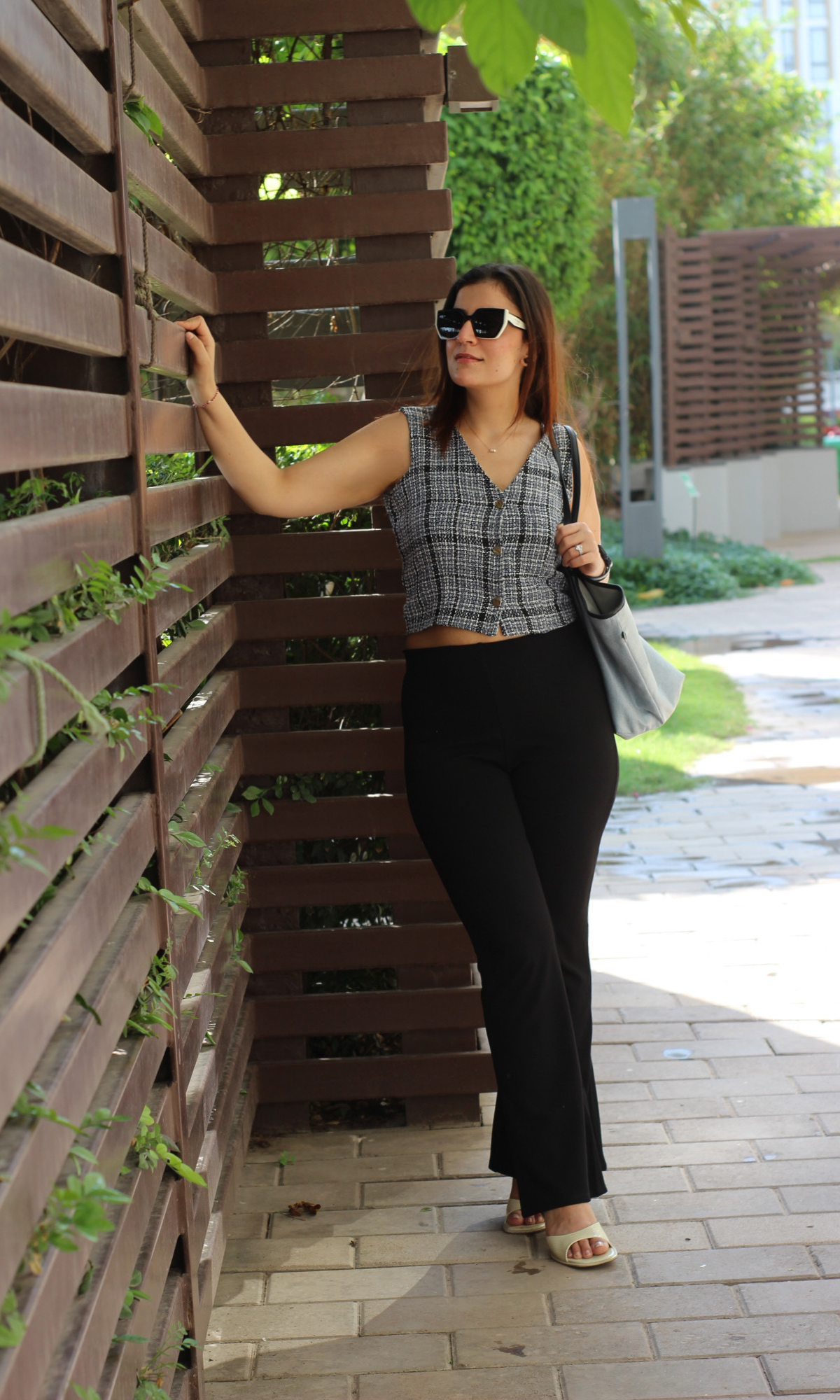 Blue Black Tweed Cropped Waist Coat