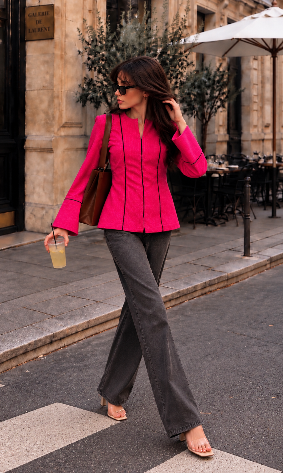 Contrast-Piped Fuchsia Rose Blouse