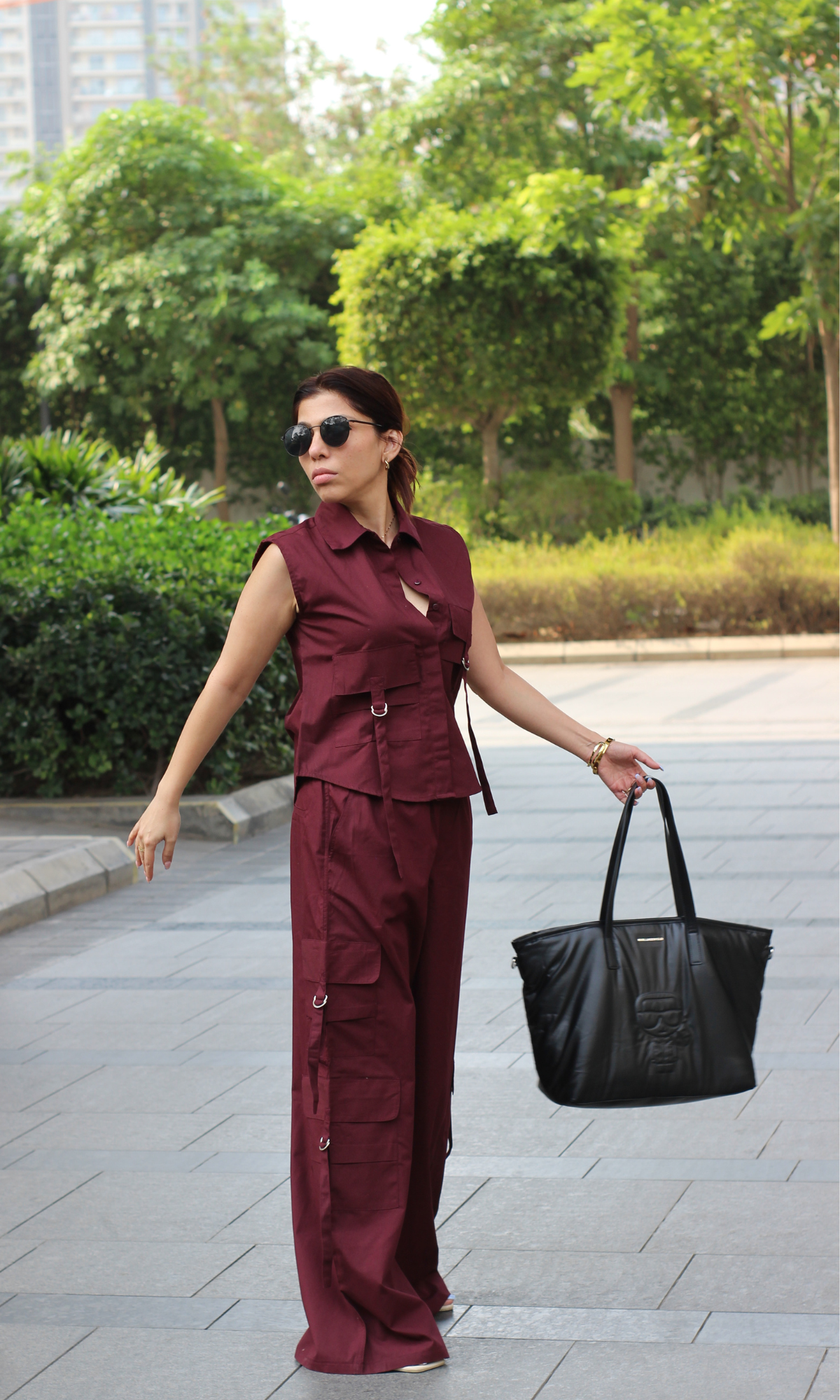 Wine Poplin Shirt and Cargo Pants