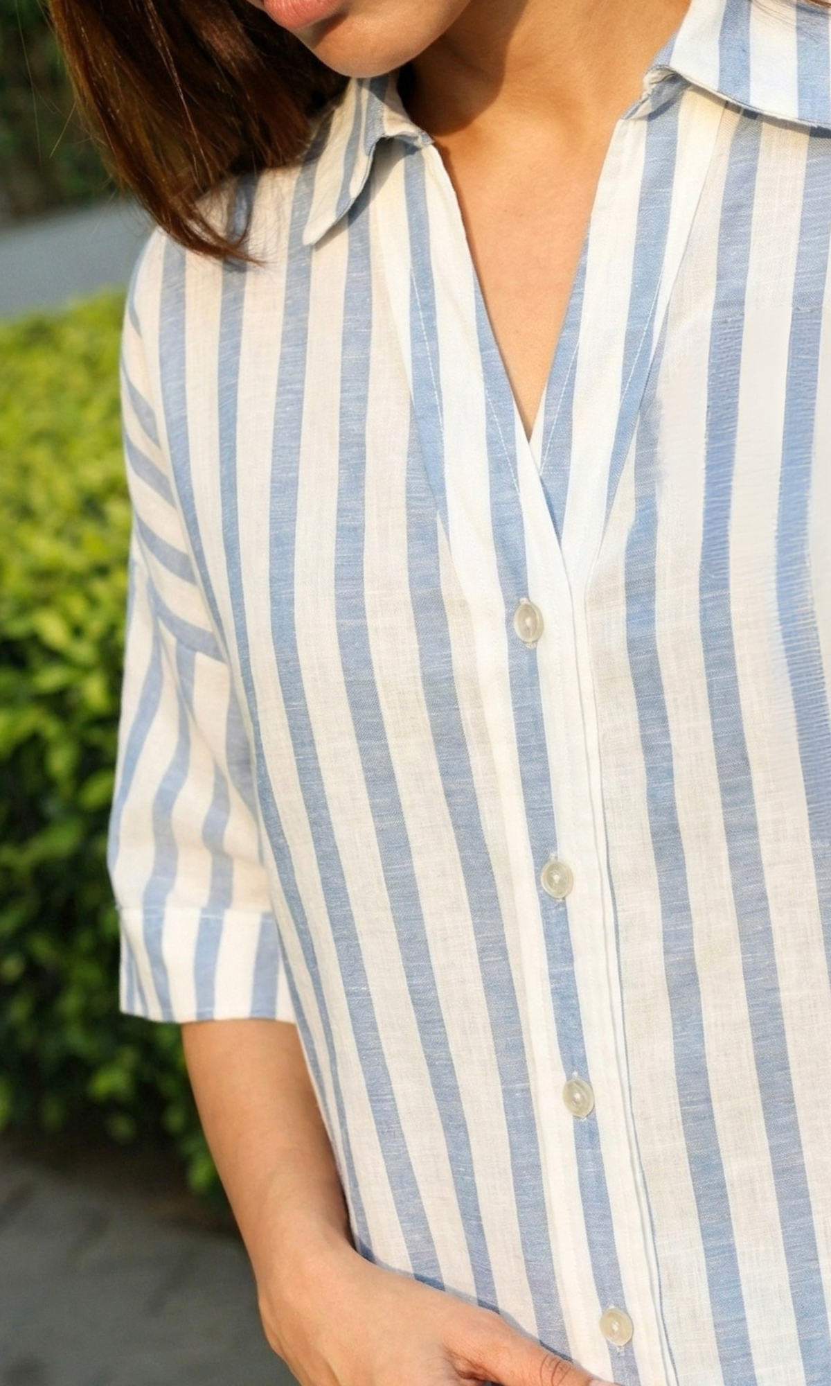 Blue White Linear Loose Shirt