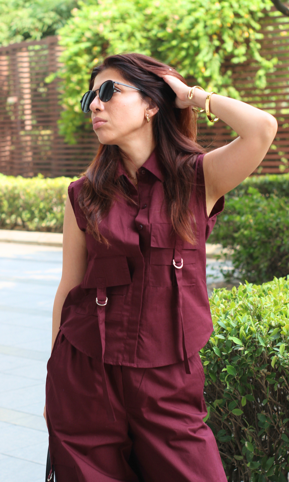 Wine Poplin Shirt and Cargo Pants
