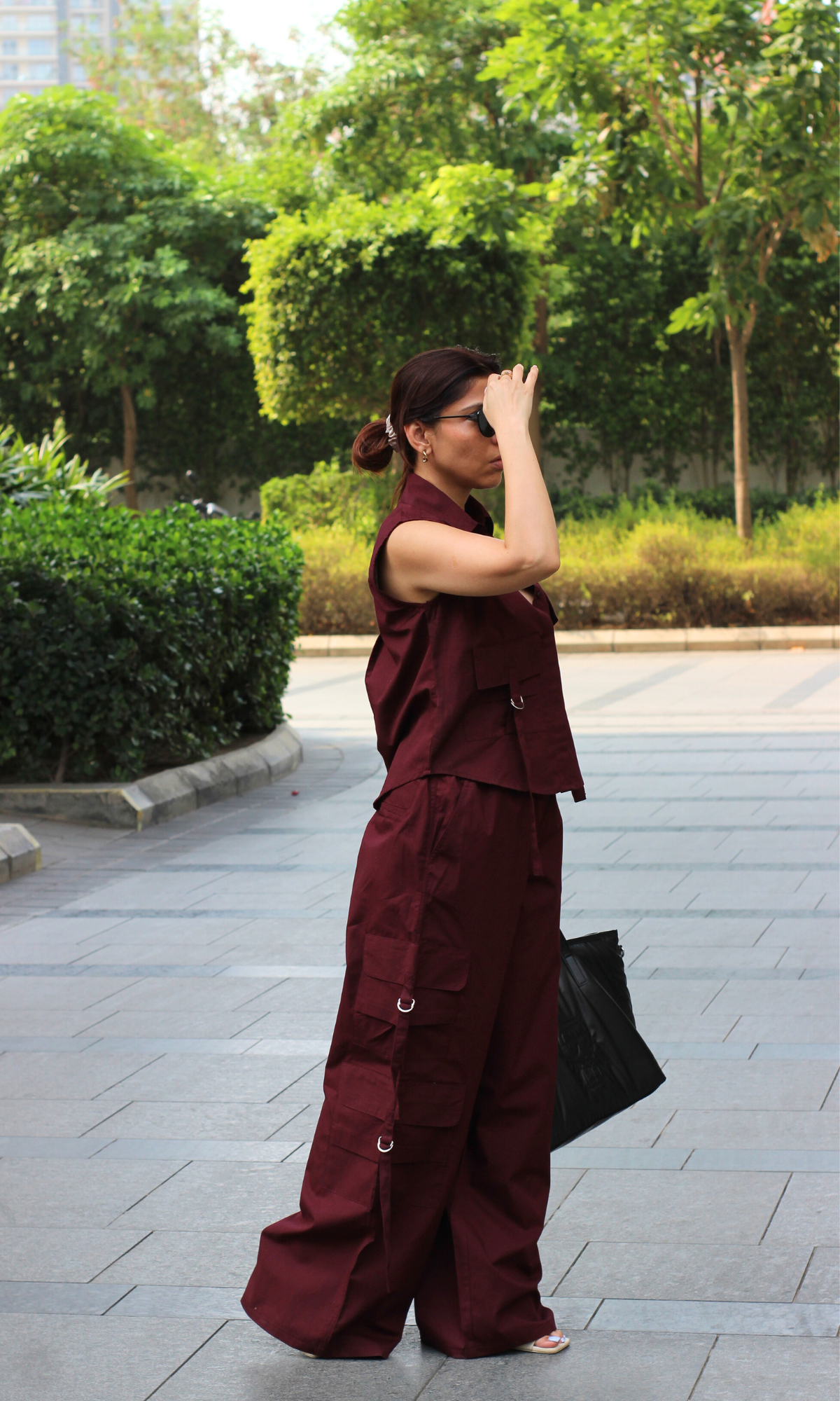 Wine Poplin Shirt and Cargo Pants