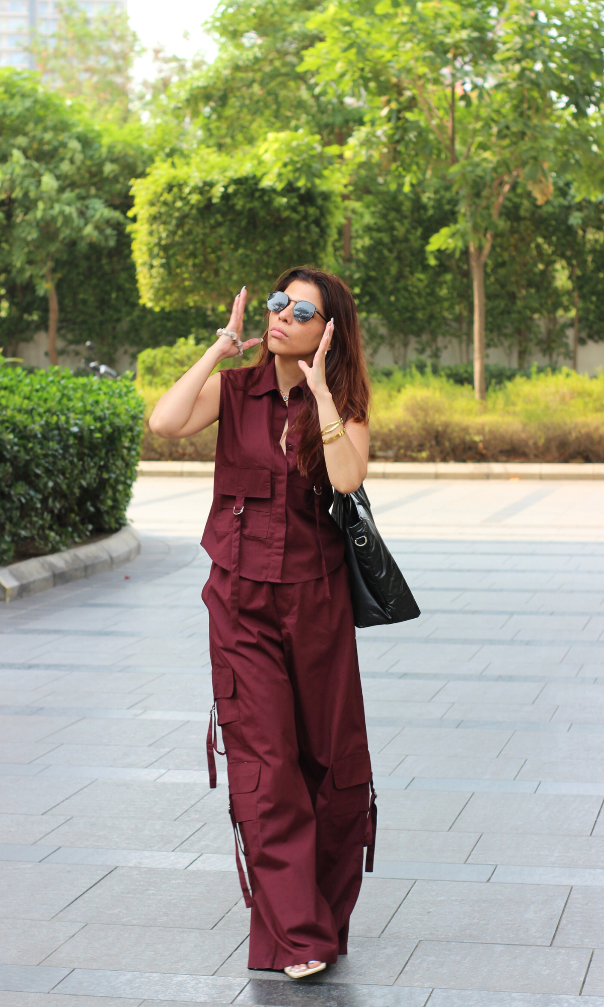 Wine Poplin Shirt and Cargo Pants