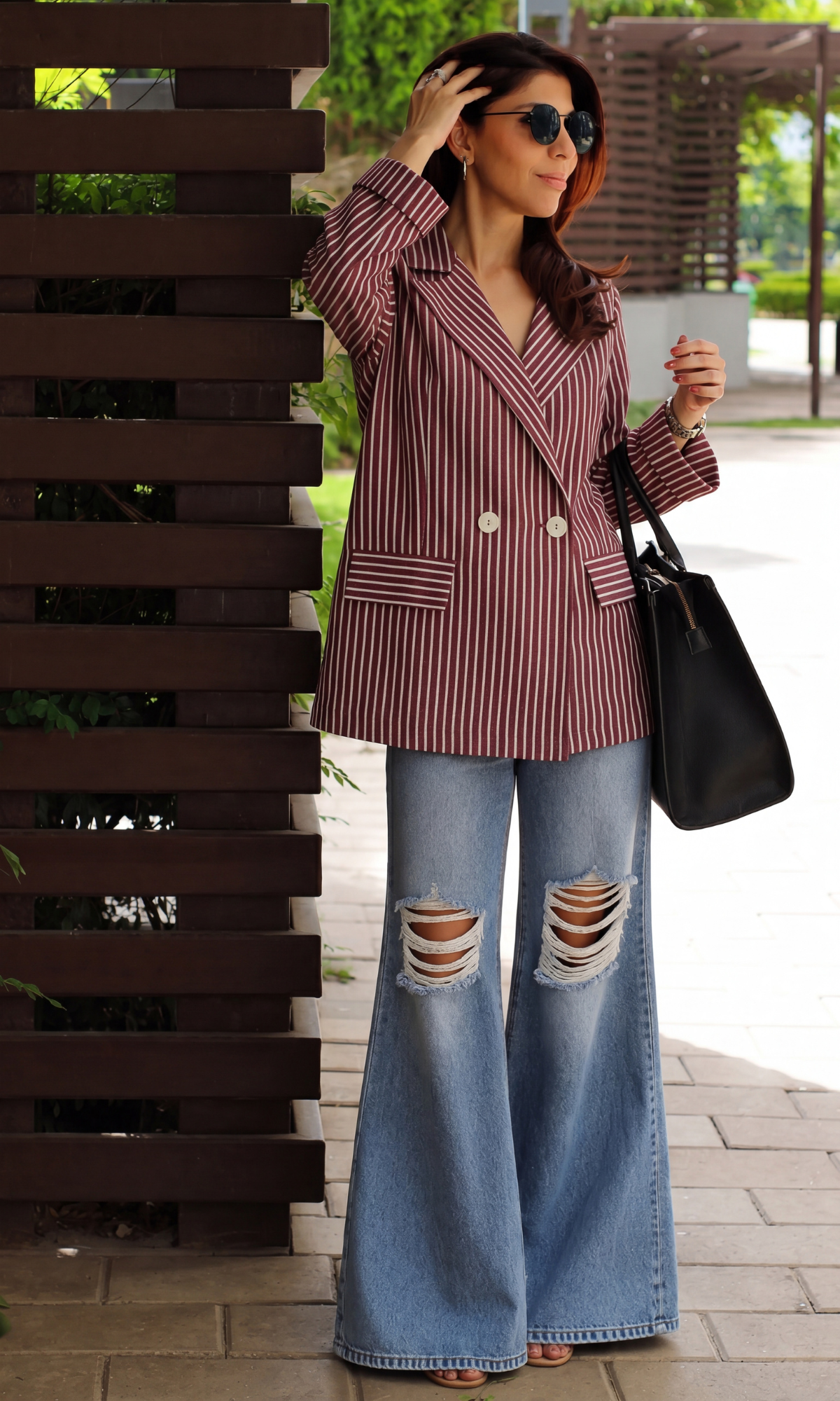 Wine Pinstripe Double-Breasted Blazer