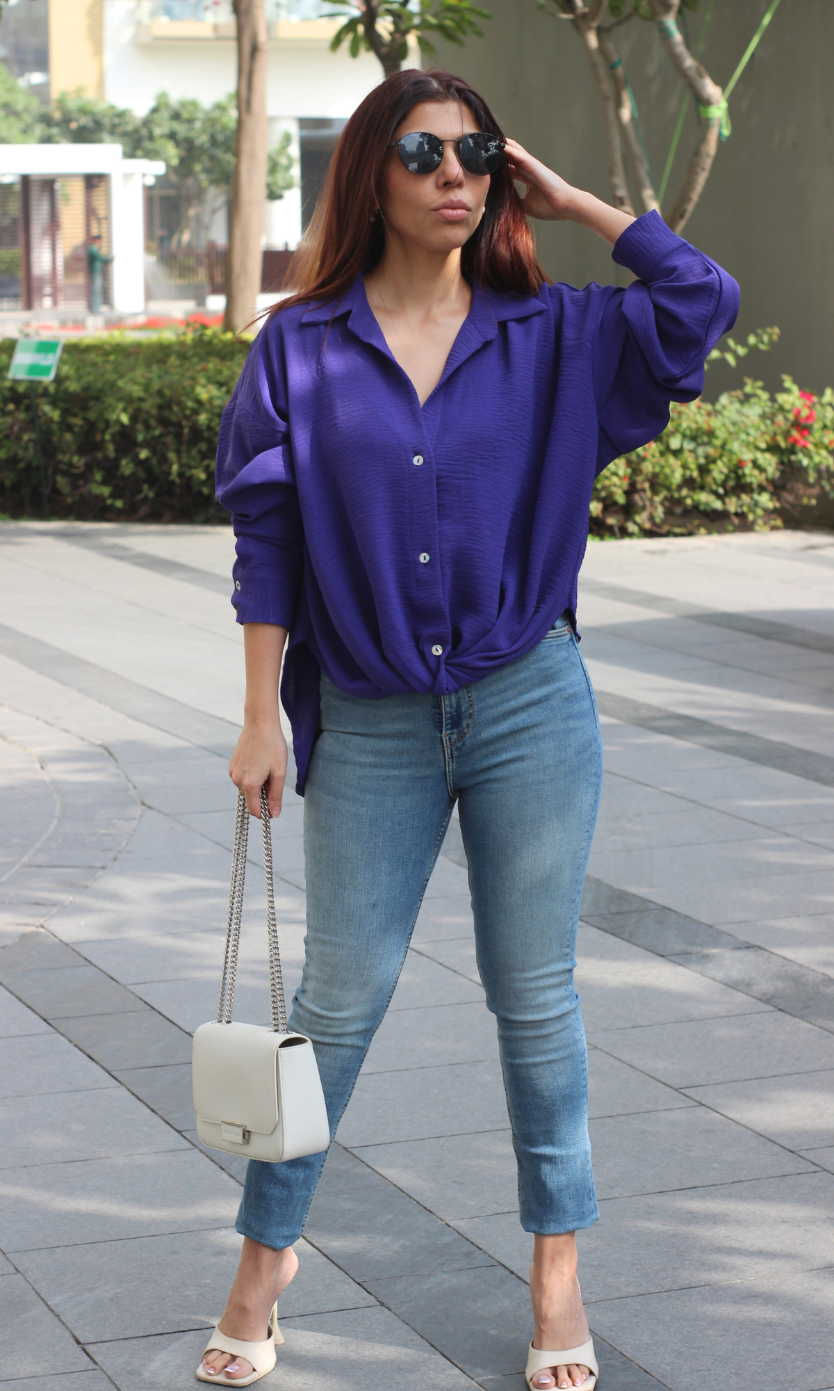 Violet Blue Knot Detail Flowing Shirt