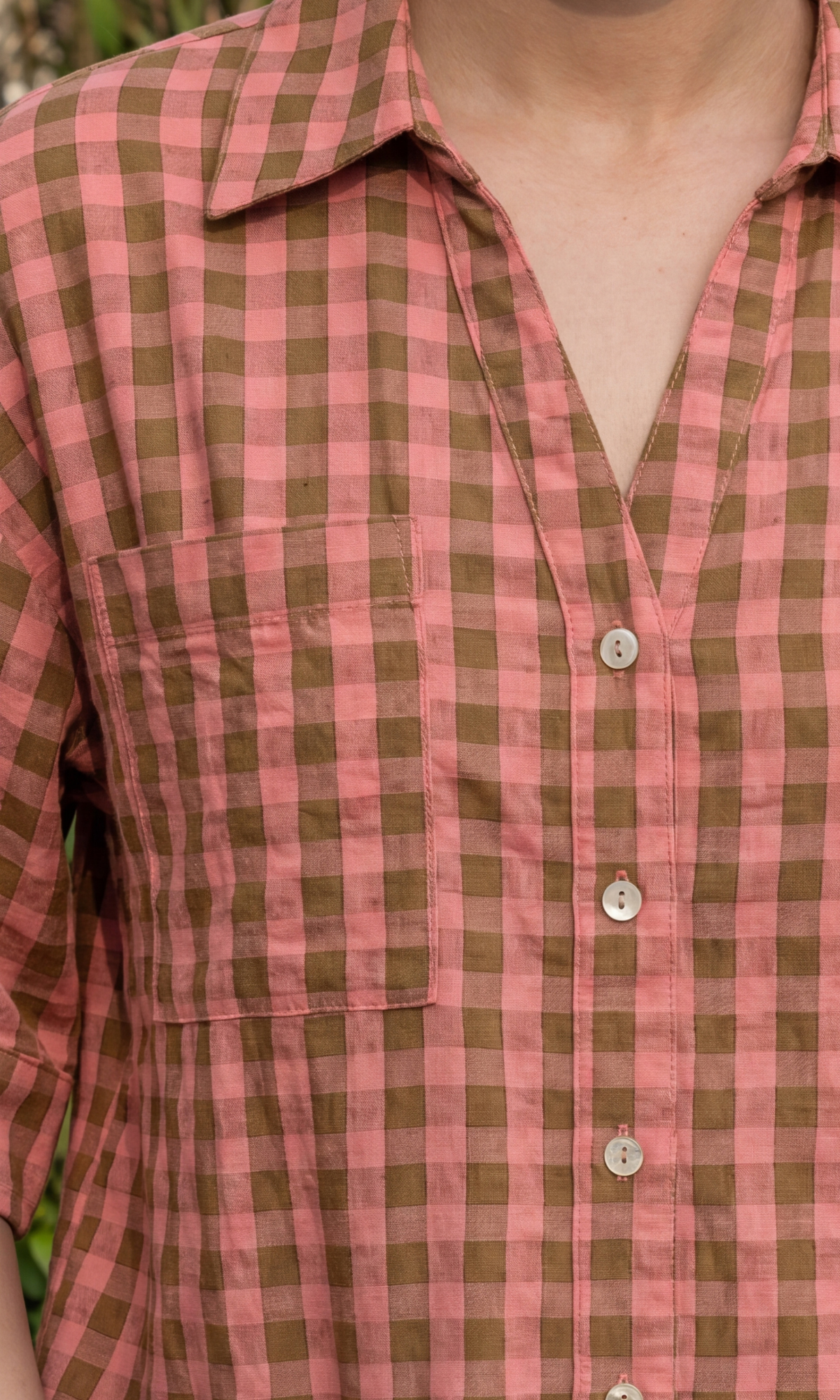 Gingham Patch Pocket Shirt in Rose & Olive