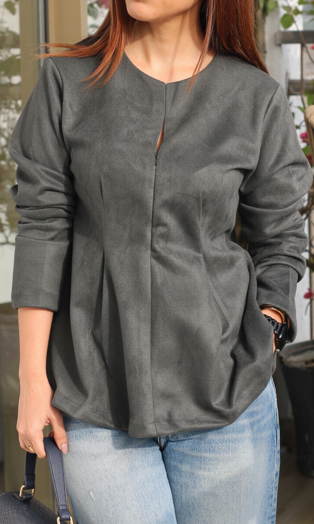 Soft Charcoal Suede Sleek Top