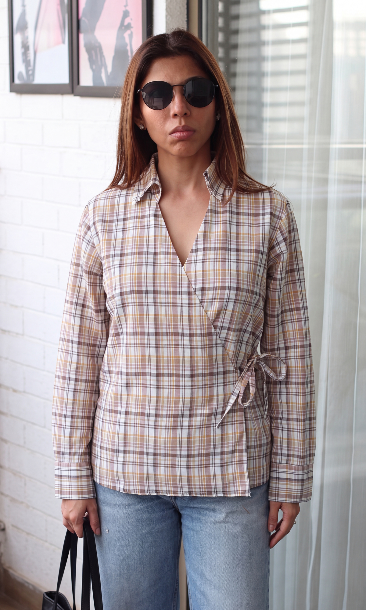 Mauve & Mustard Check Wrap Shirt