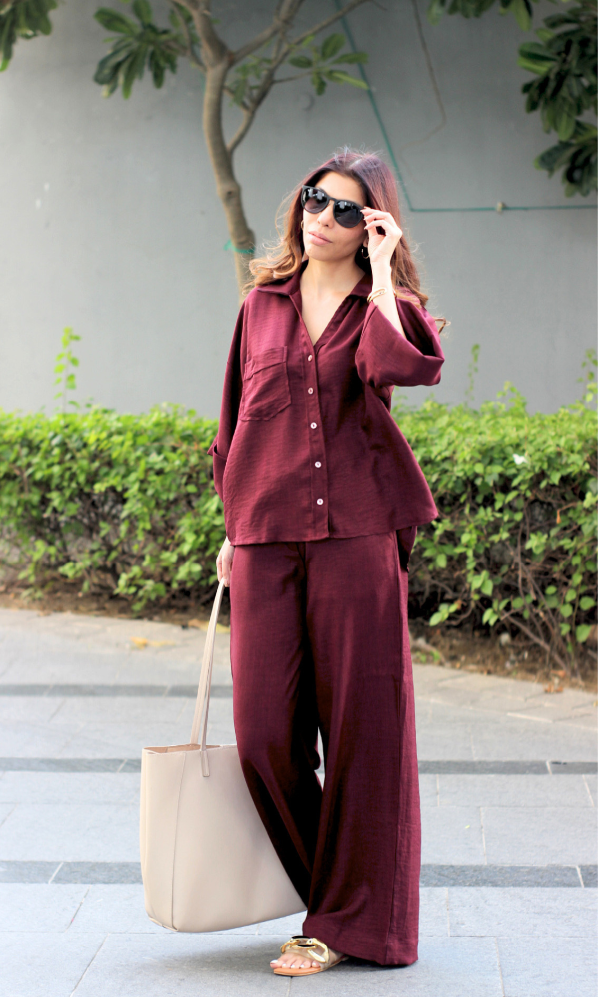 Shiraz Wine Loose Shirt and Pants Co-ord