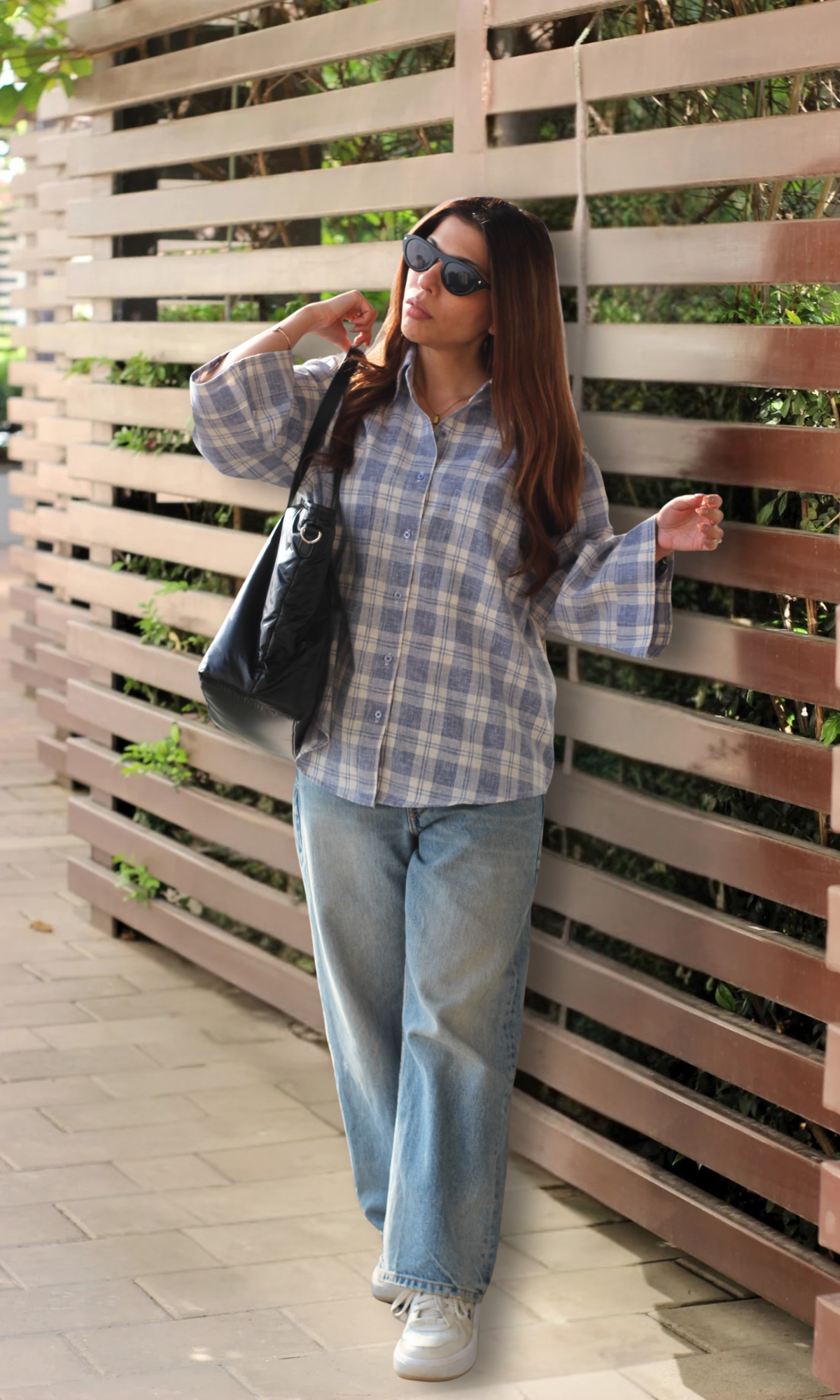Blue Checked Flared Sleeve Shirt