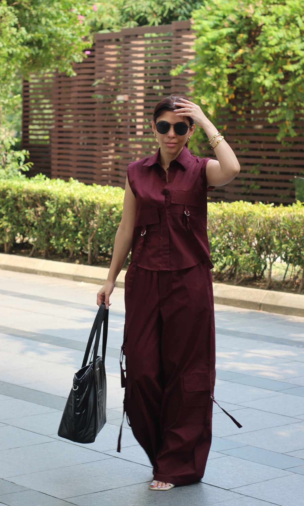 Wine Poplin Shirt and Cargo Pants
