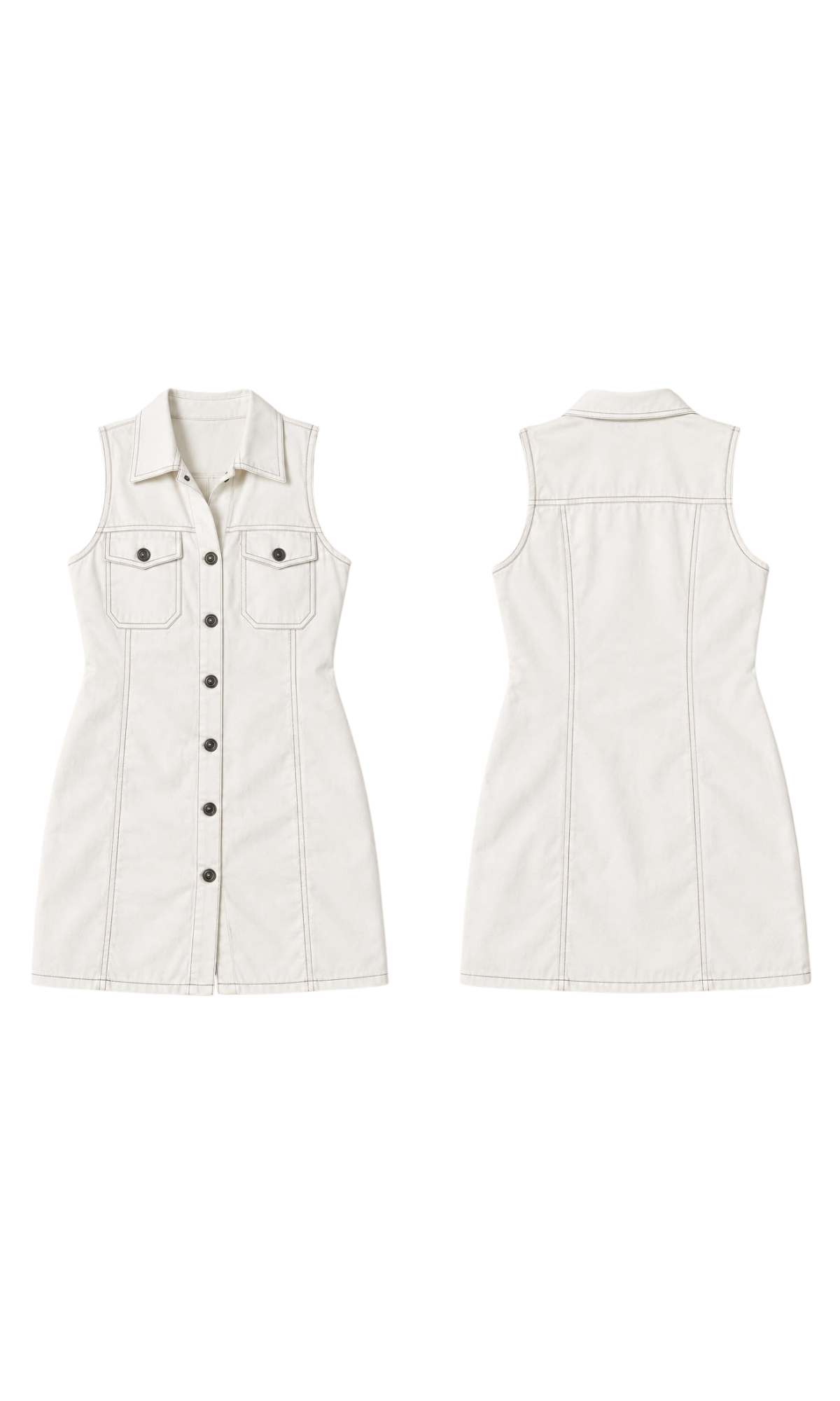 White Ruched Waist Denim Dress