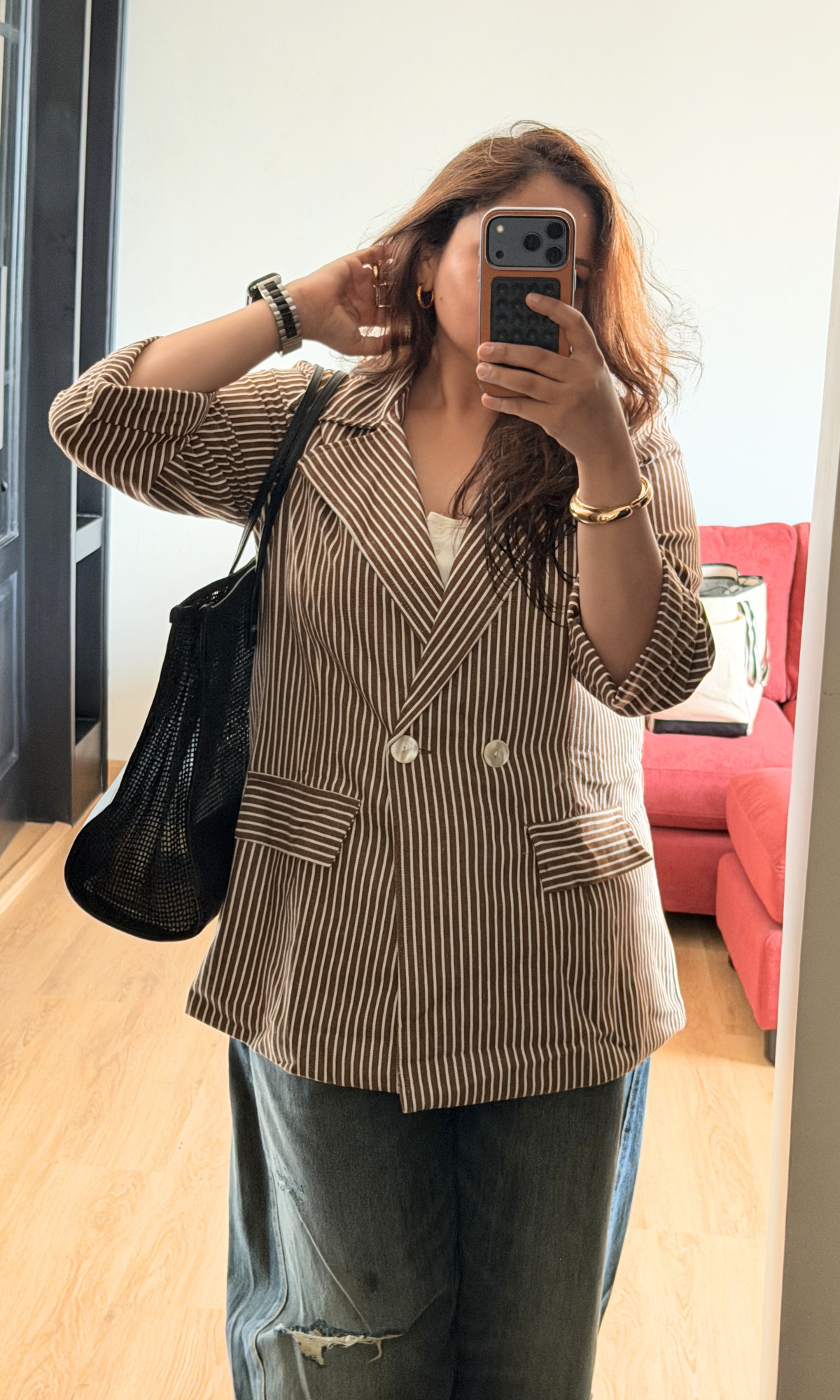 Cinnamon Pinstripe Double-Breasted Blazer