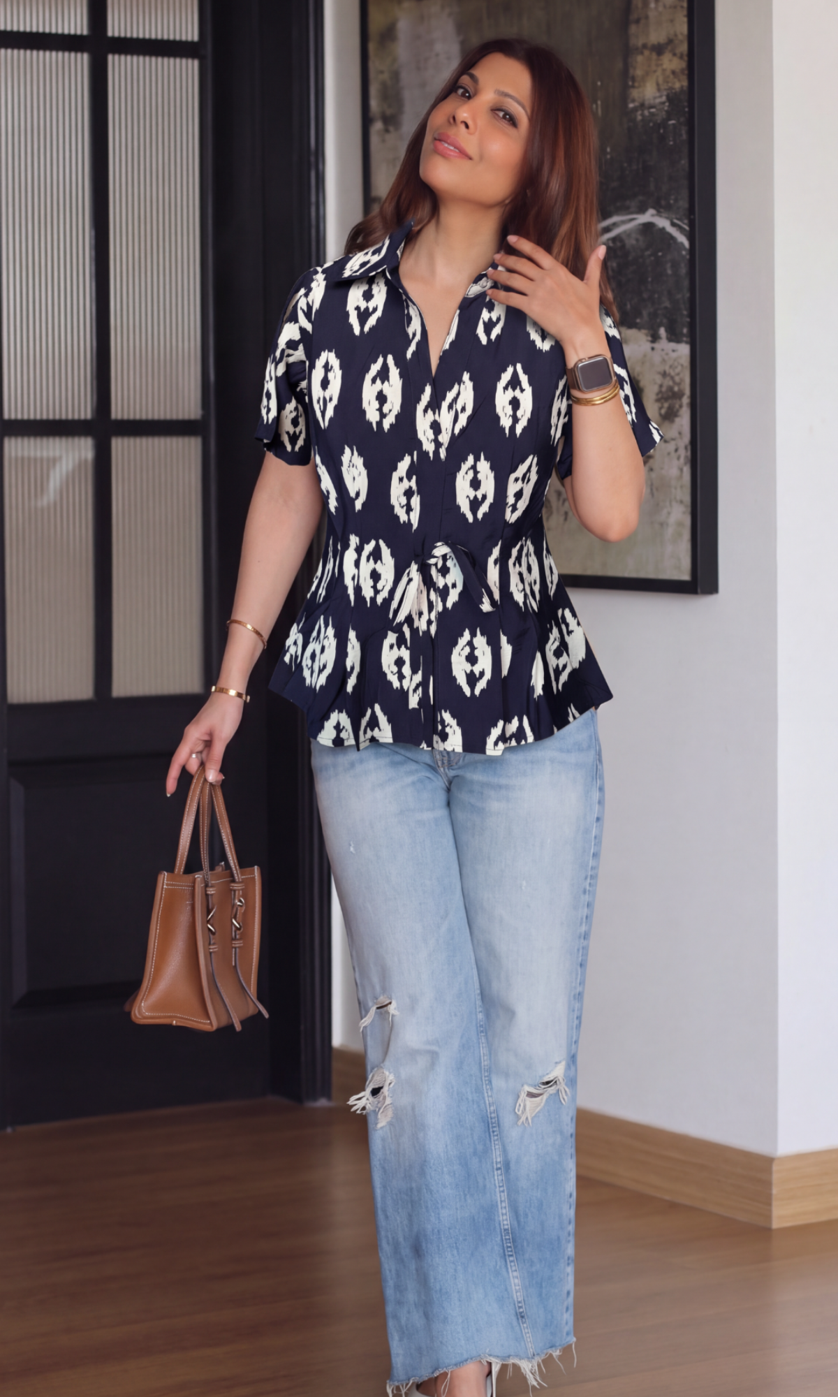 Chevron Ikat Tie-Detail Top