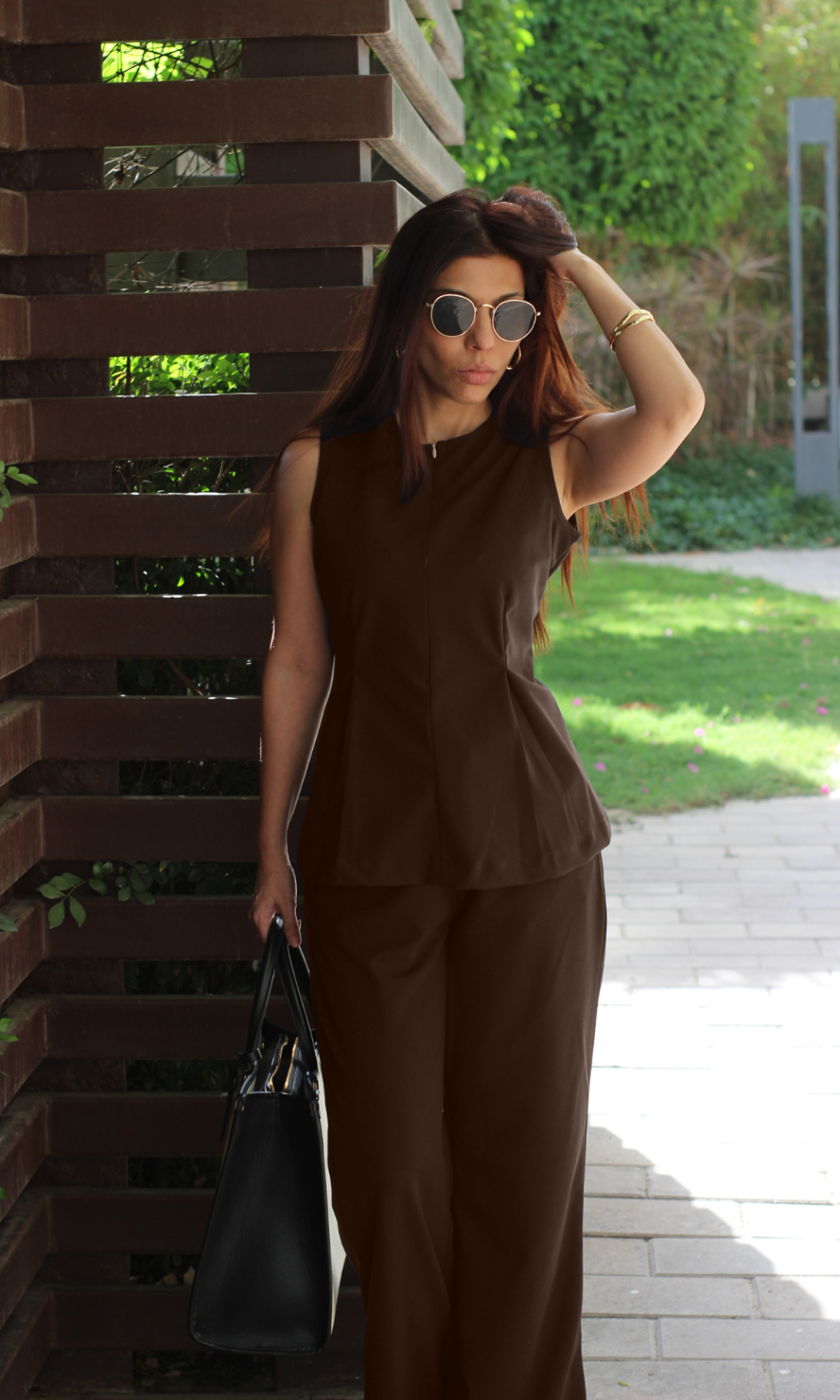 Wood Sleek-Pleat Detail and Flared Pants Co-ord