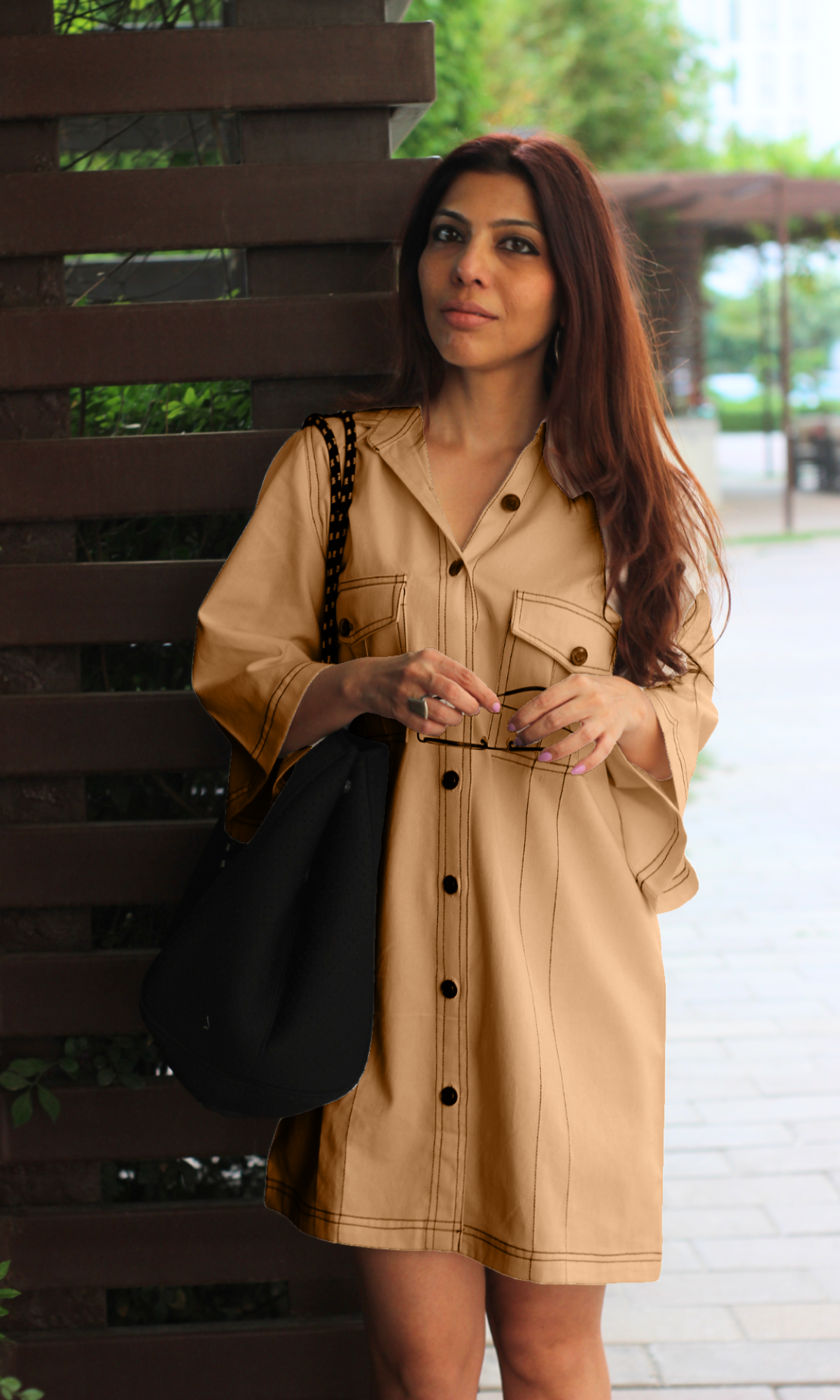 Tan Thread Work Dress