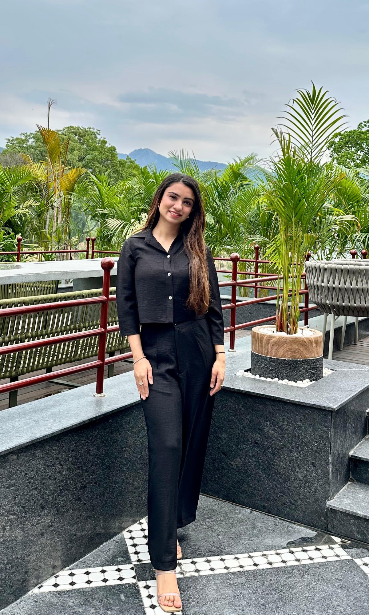 Shadow Black Cropped Shirt with Loose Pants Co-ord