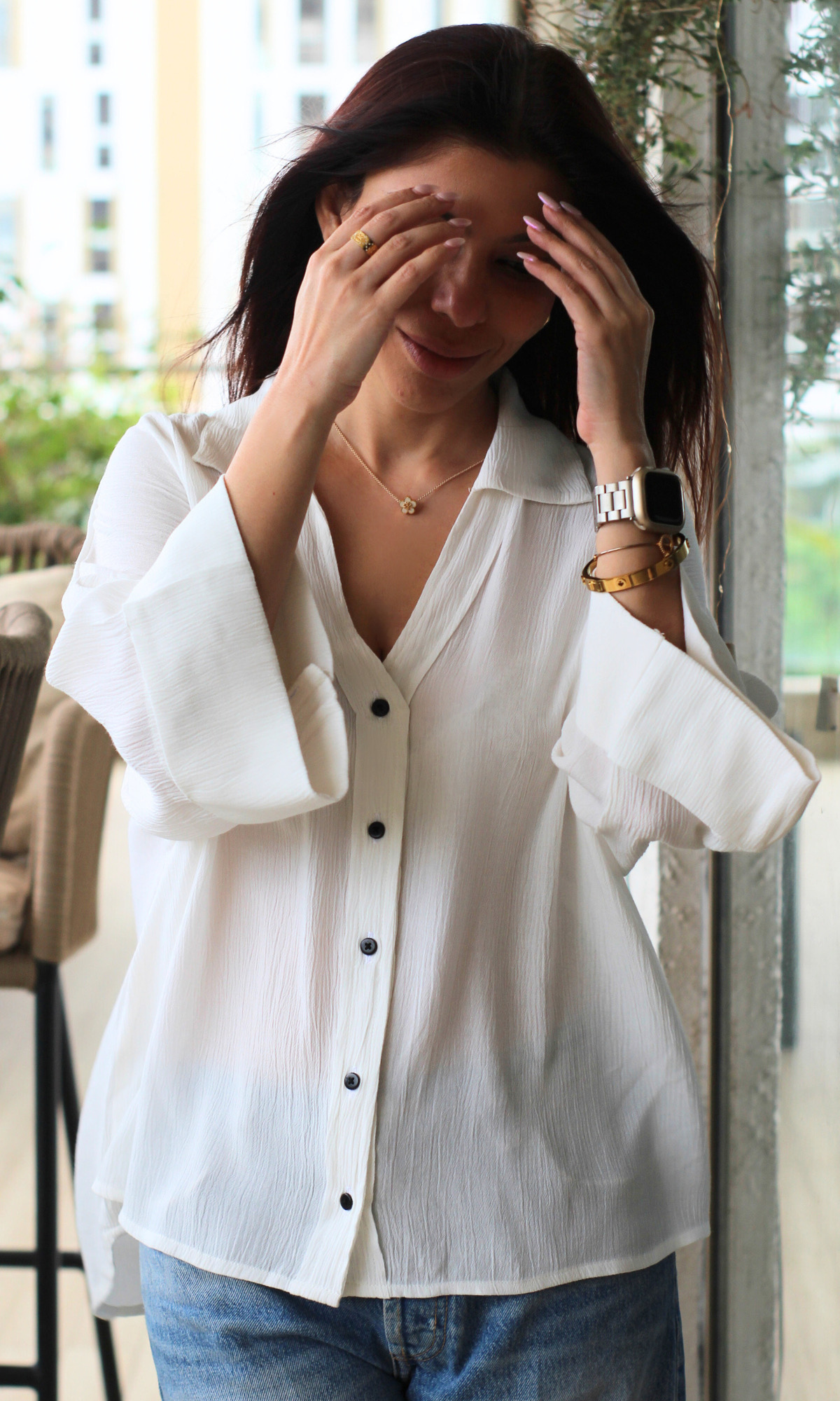 White Crinkled Cotton Shirt