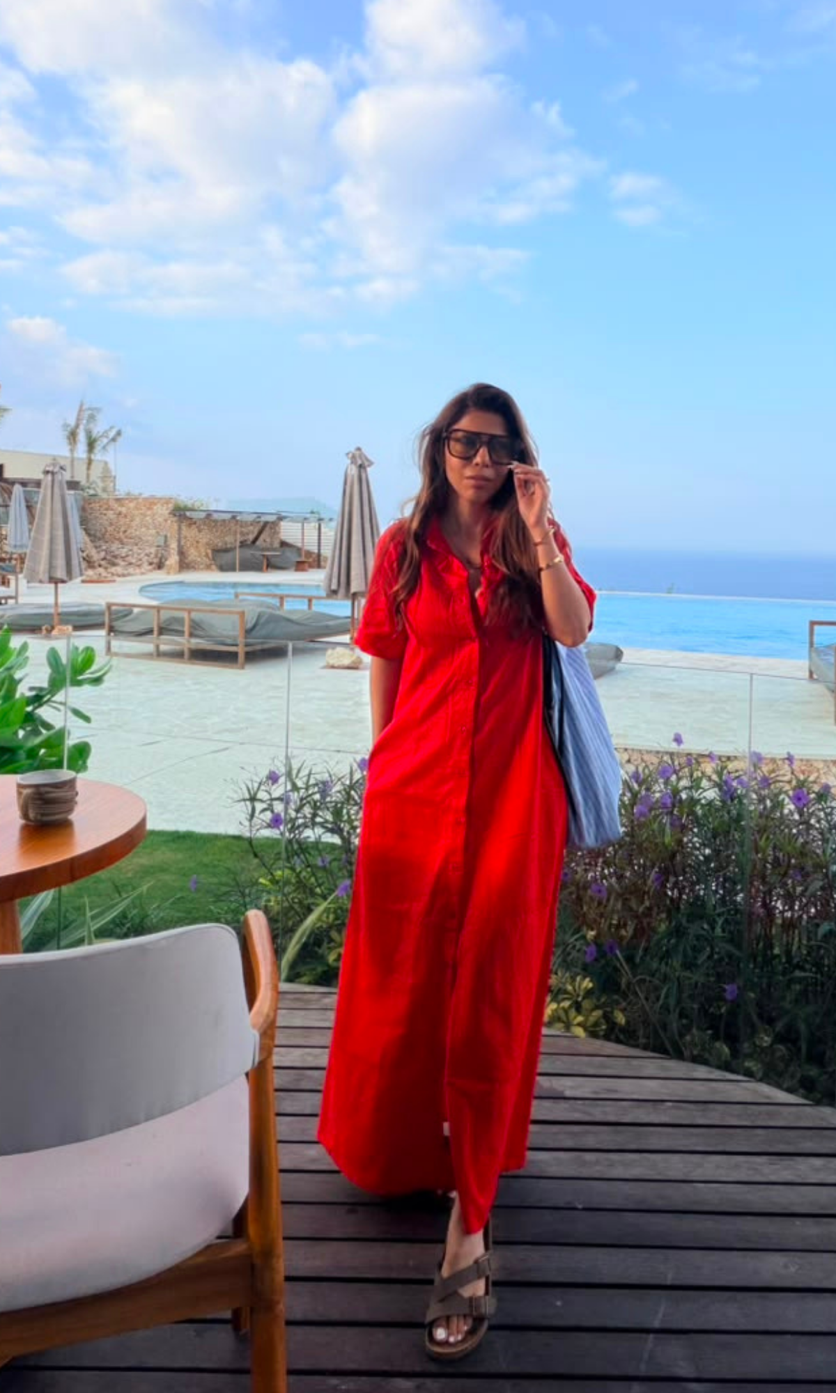 Tomato Red A-Line Maxi Shirt Dress