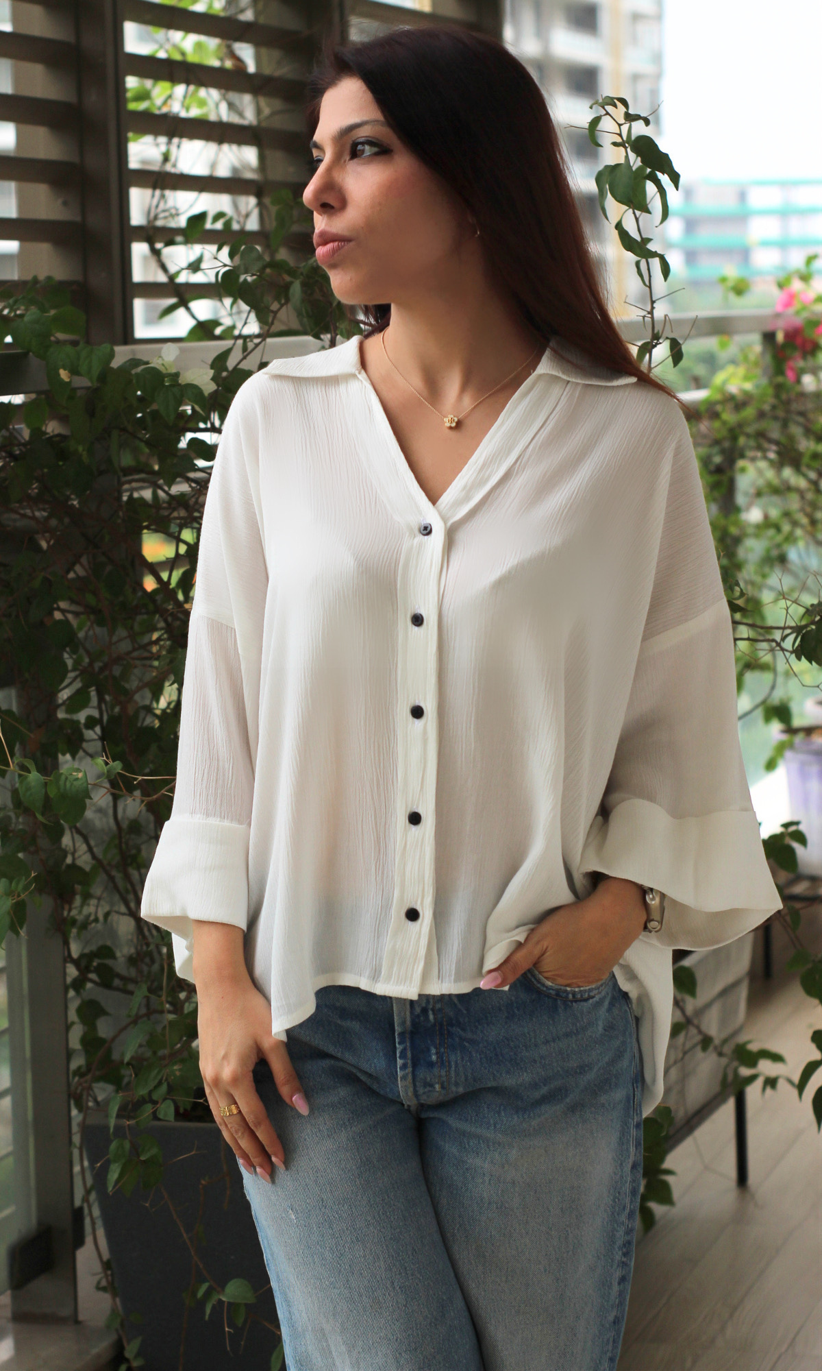 White Crinkled Cotton Shirt