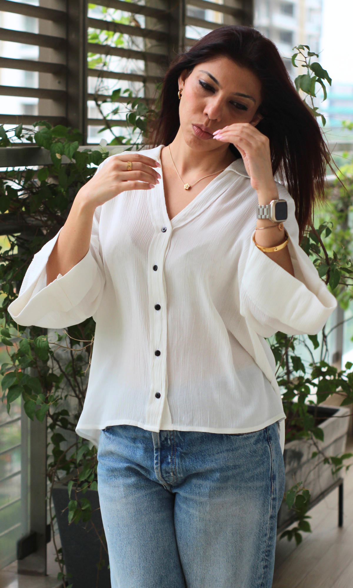 White Crinkled Cotton Shirt