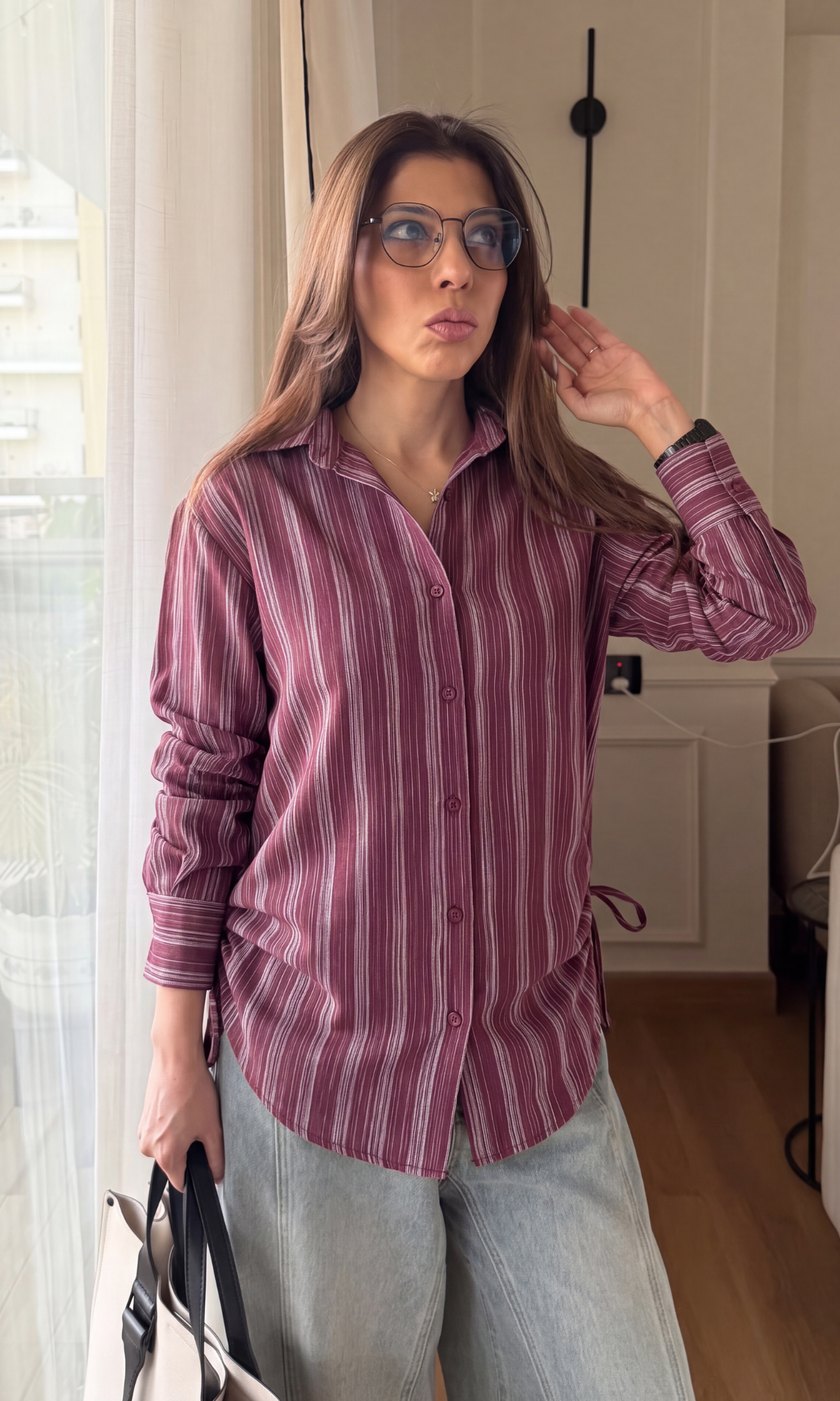 Burgundy Stripe Drawstring Shirt