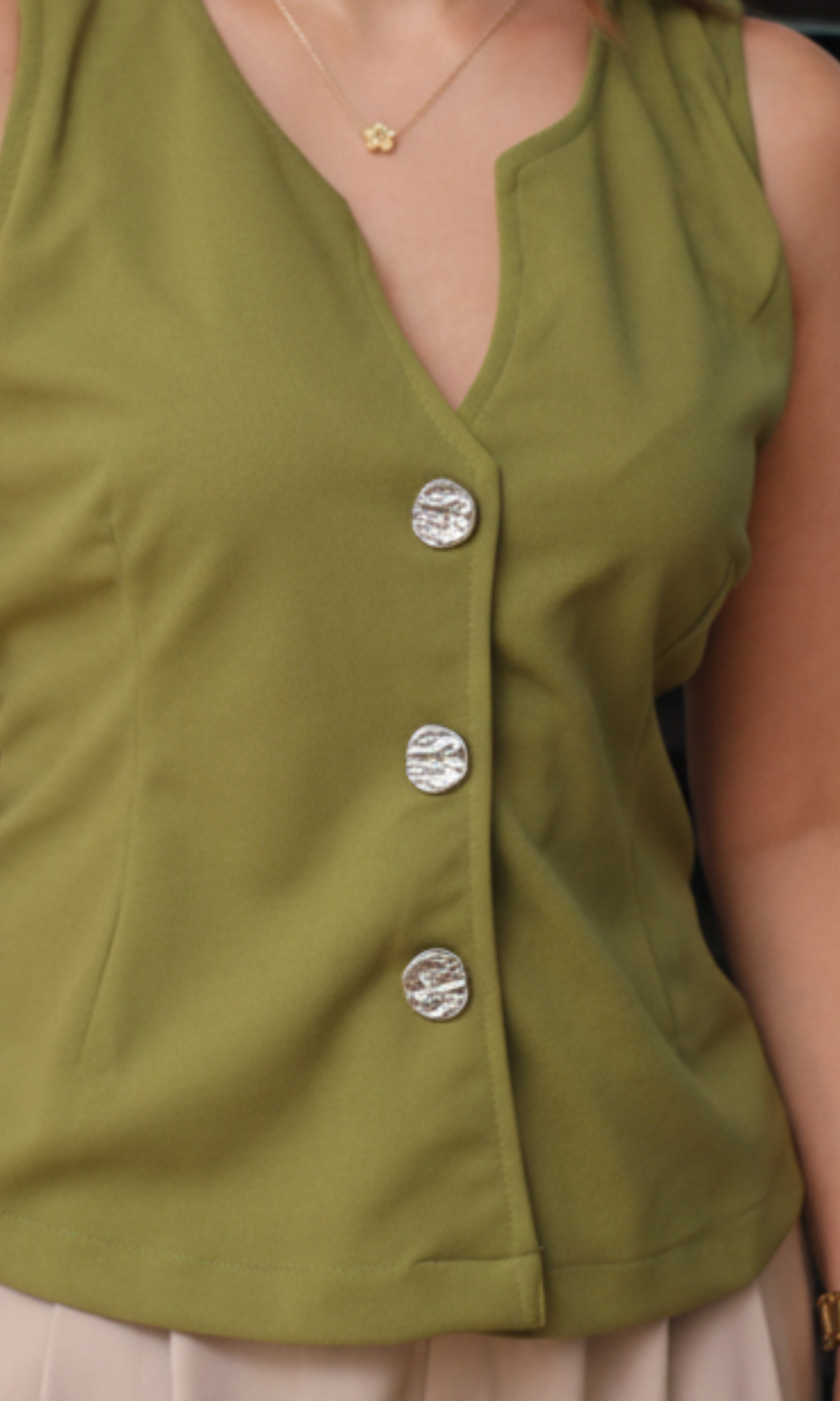Pear Metallic Buttoned Waist Coat
