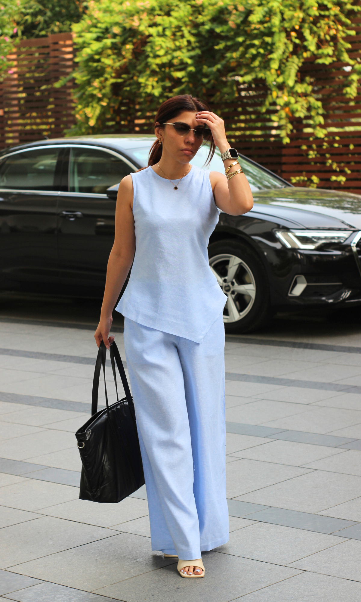 Linen Powder Blue Asymmetrical Co-ord