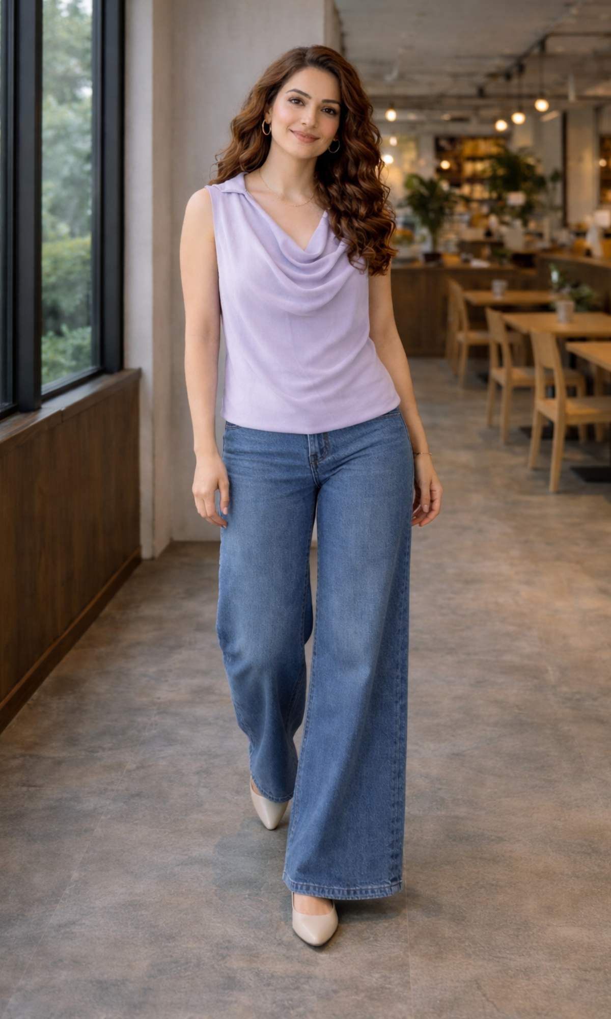 Light Lavender Collared Cowl Neck Top