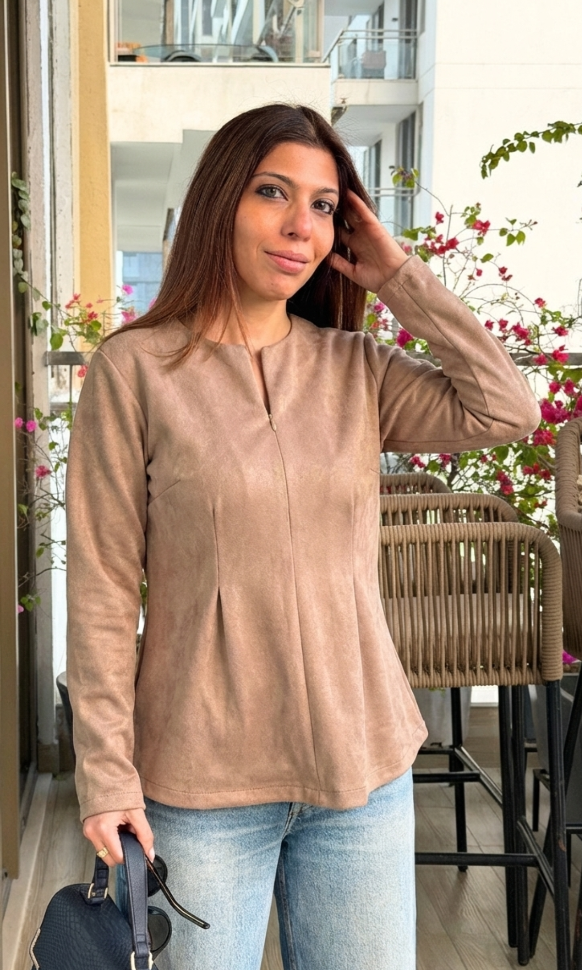Beige Rose Suede Sleek Top
