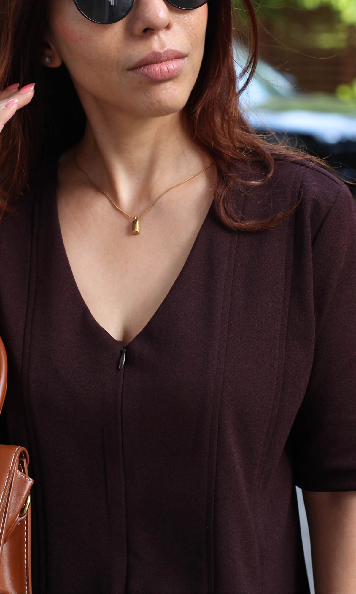 Deep Roast Zip Detail Flared Dress