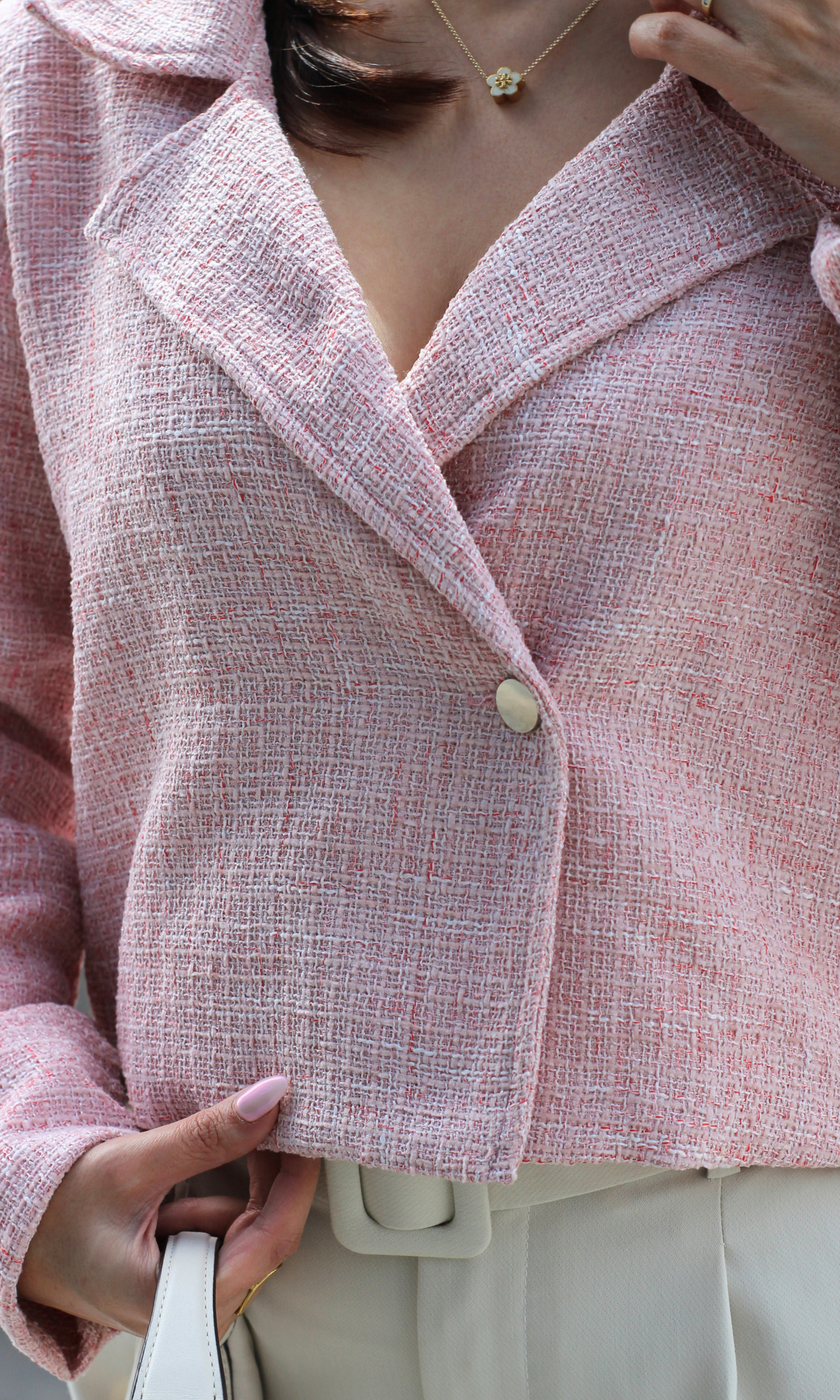 Blush Hour Tweed Cropped Blazer