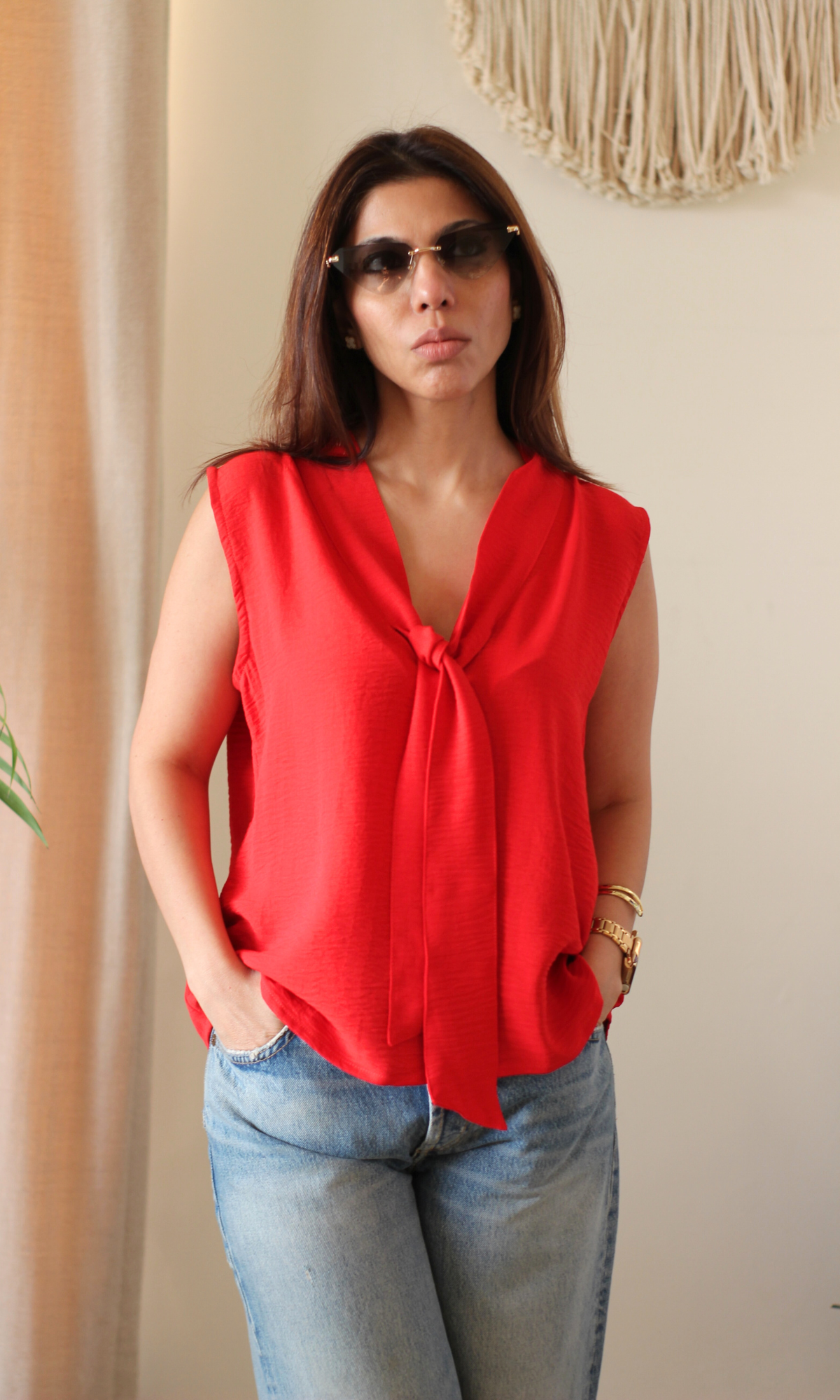 Crimson Tie Detail Top